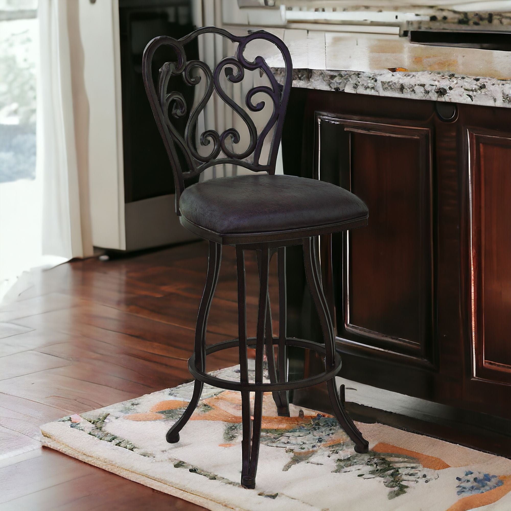 26" Espresso Iron Swivel Counter Height Bar Chair-1