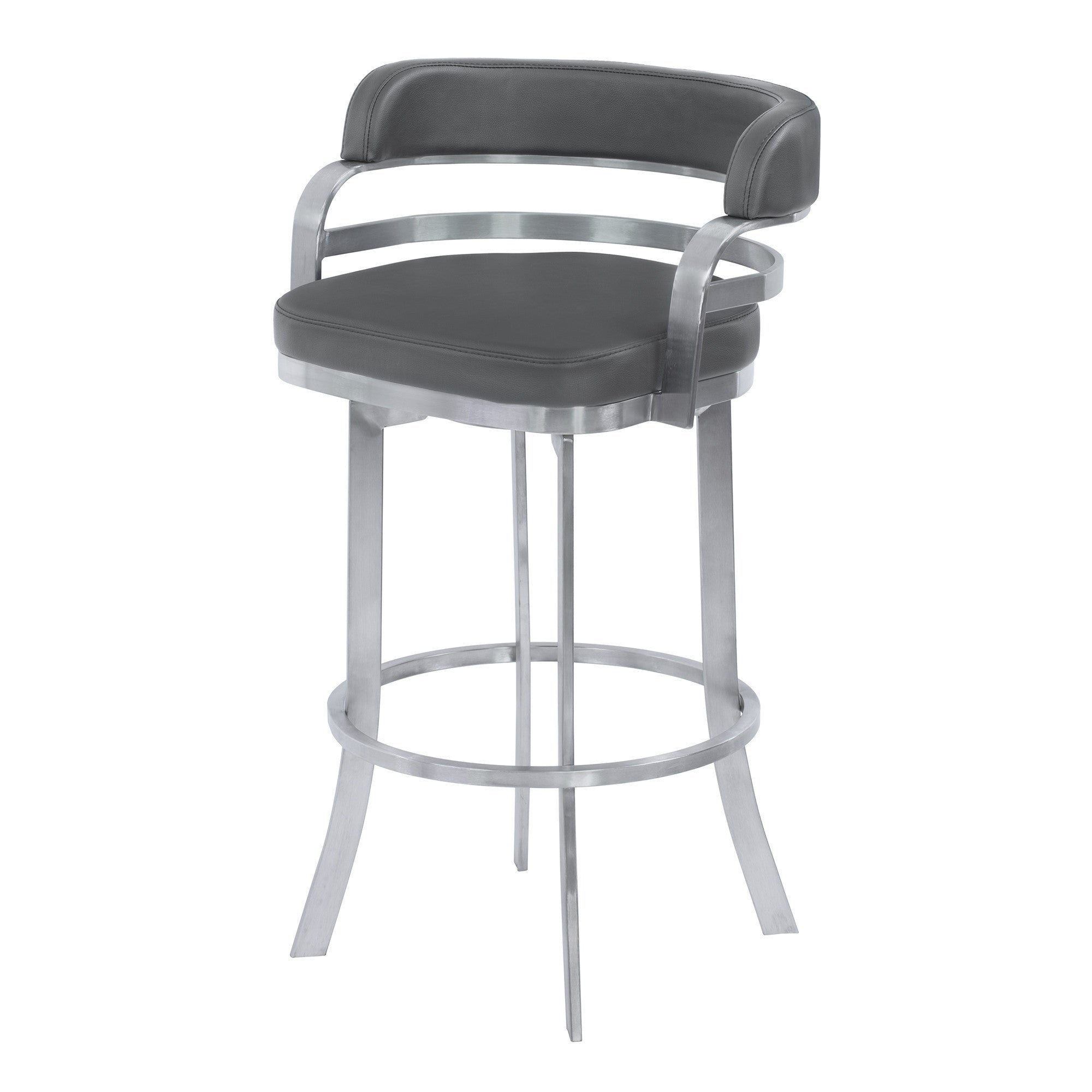 26" Gray And Silver Faux Leather And Iron Swivel Low Back Counter Height Bar Chair-4