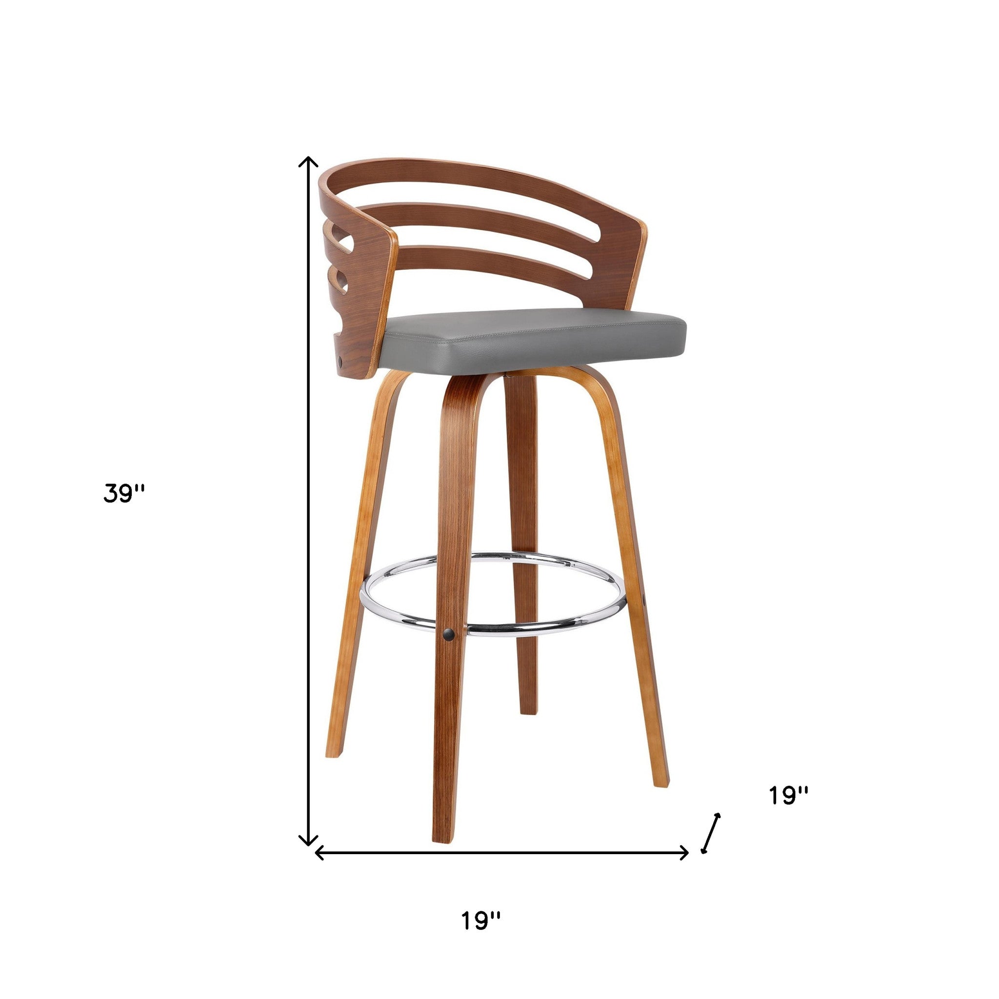 30" Gray and Brown Fabric and Iron Low Back Bar Height Swivel Bar Chair-6