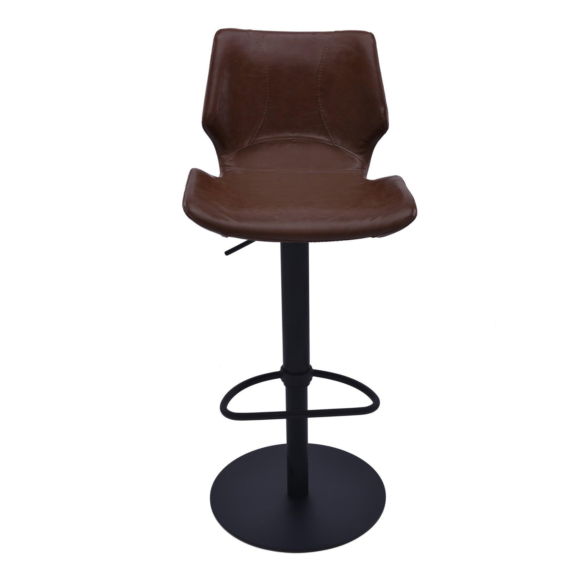 21" Coffee And Black Faux Leather And Iron Swivel Low Back Adjustable Height Bar Chair-2