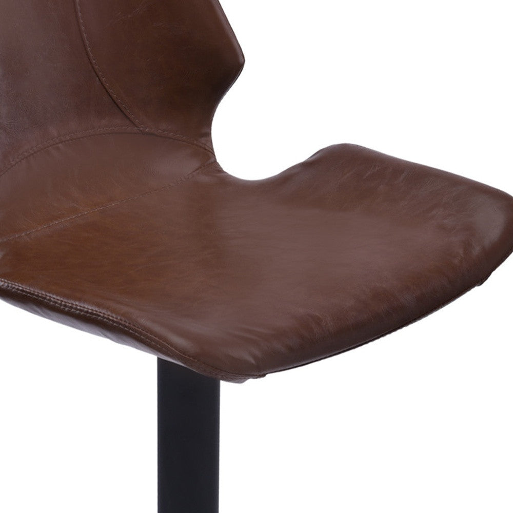 21" Coffee And Black Faux Leather And Iron Swivel Low Back Adjustable Height Bar Chair-5