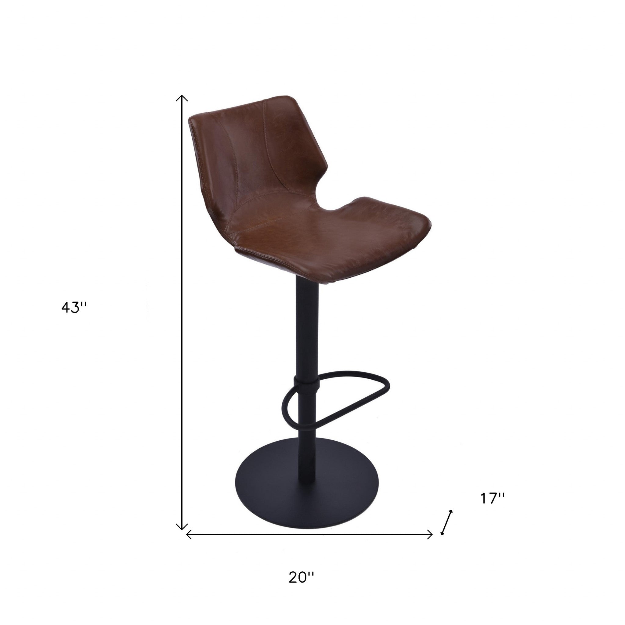 21" Coffee And Black Faux Leather And Iron Swivel Low Back Adjustable Height Bar Chair-8