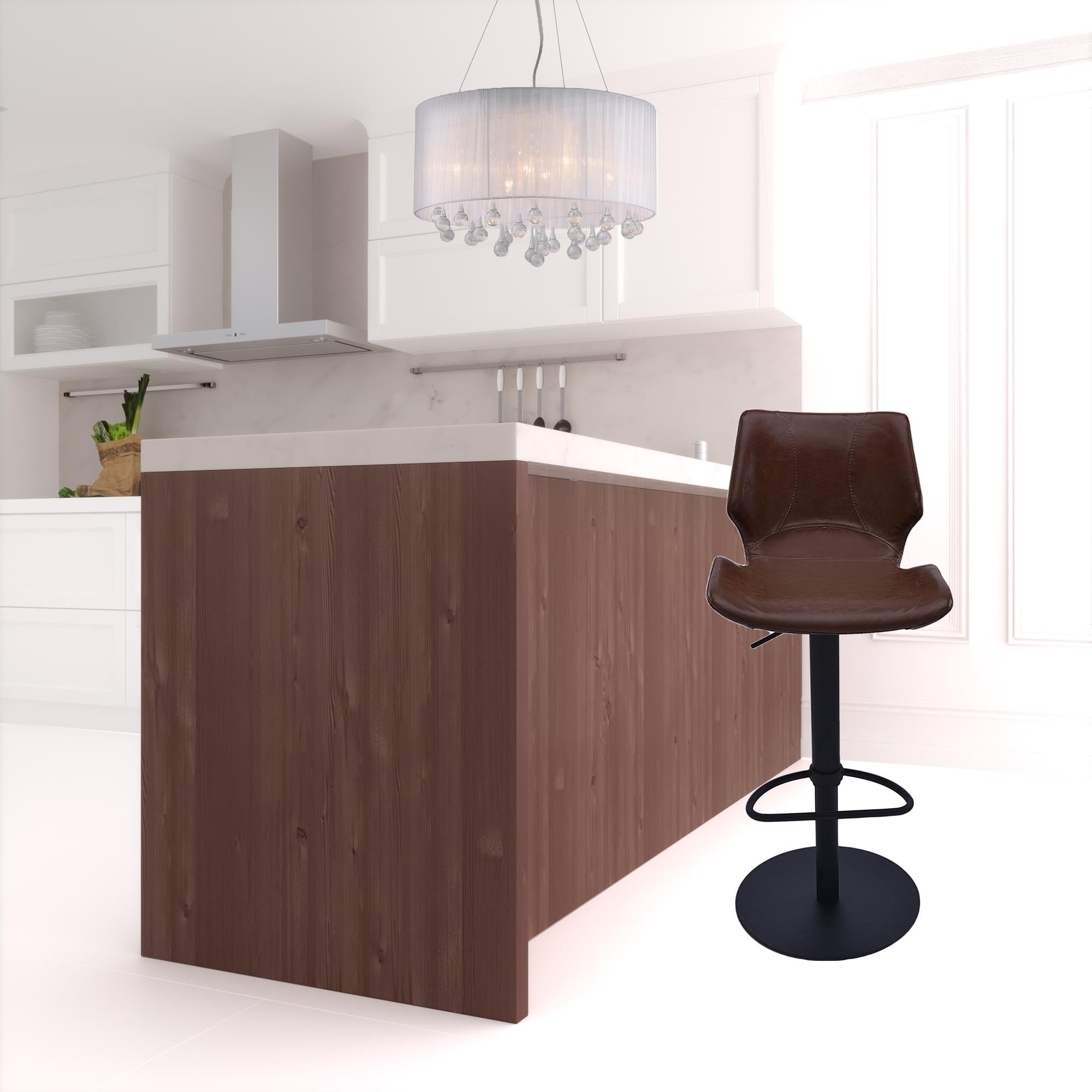 21" Coffee And Black Faux Leather And Iron Swivel Low Back Adjustable Height Bar Chair-1