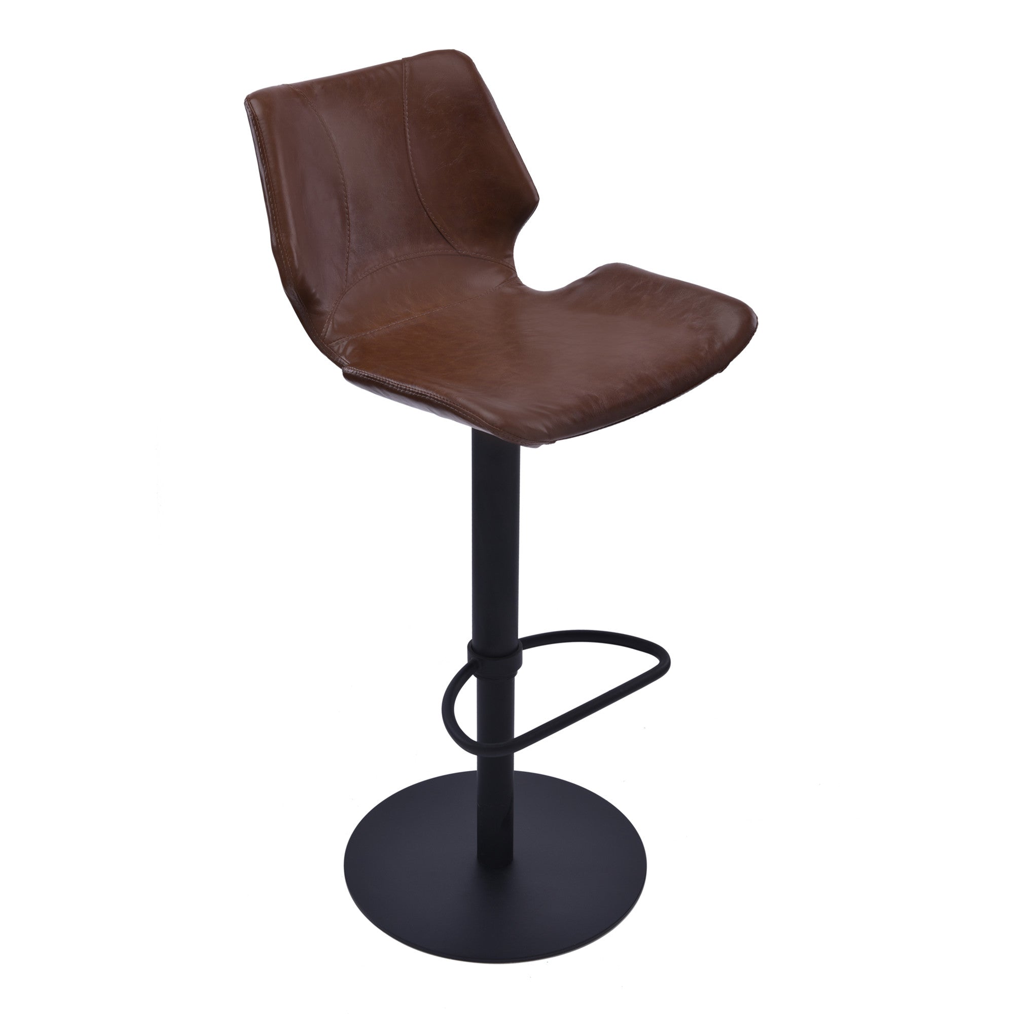 21" Coffee And Black Faux Leather And Iron Swivel Low Back Adjustable Height Bar Chair-0