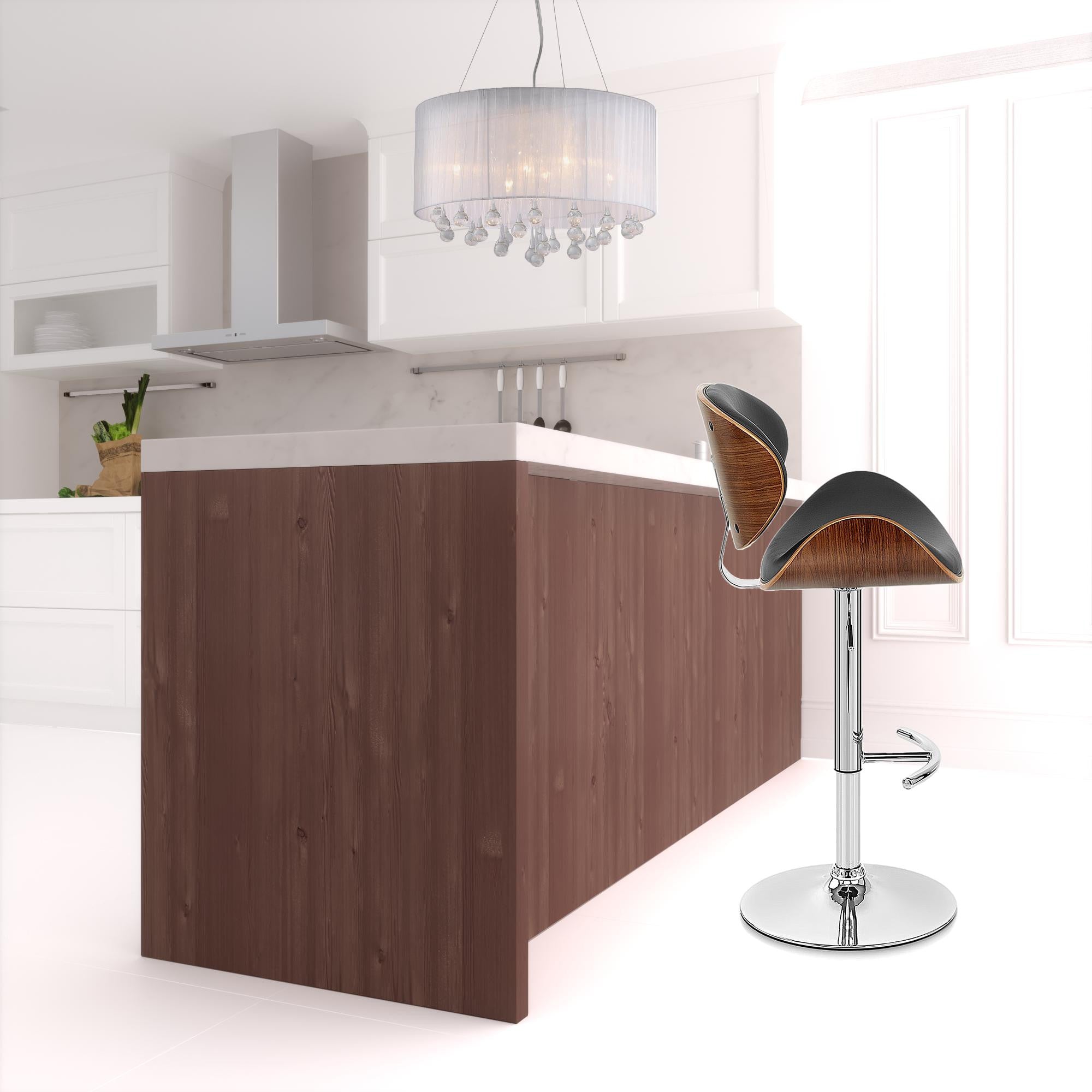 25" Black And Silver Faux Leather And Solid Wood Swivel Low Back Adjustable Height Bar Chair-1