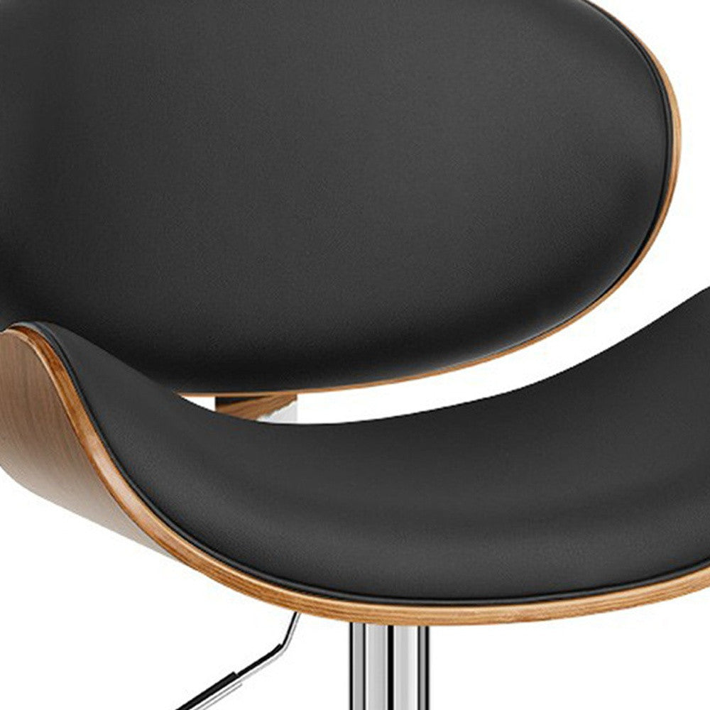 25" Black And Silver Faux Leather And Solid Wood Swivel Low Back Adjustable Height Bar Chair-8