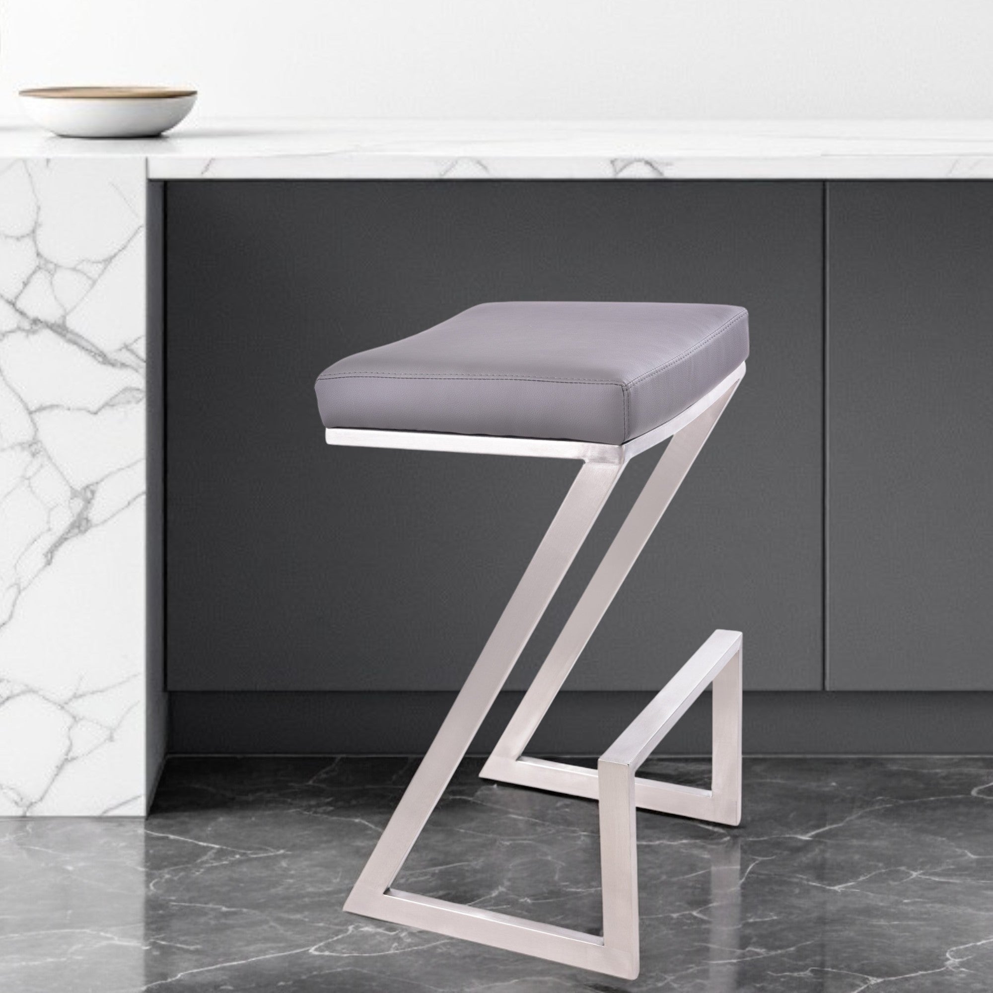 26" Gray And Silver Iron Backless Counter Height Bar Chair-0