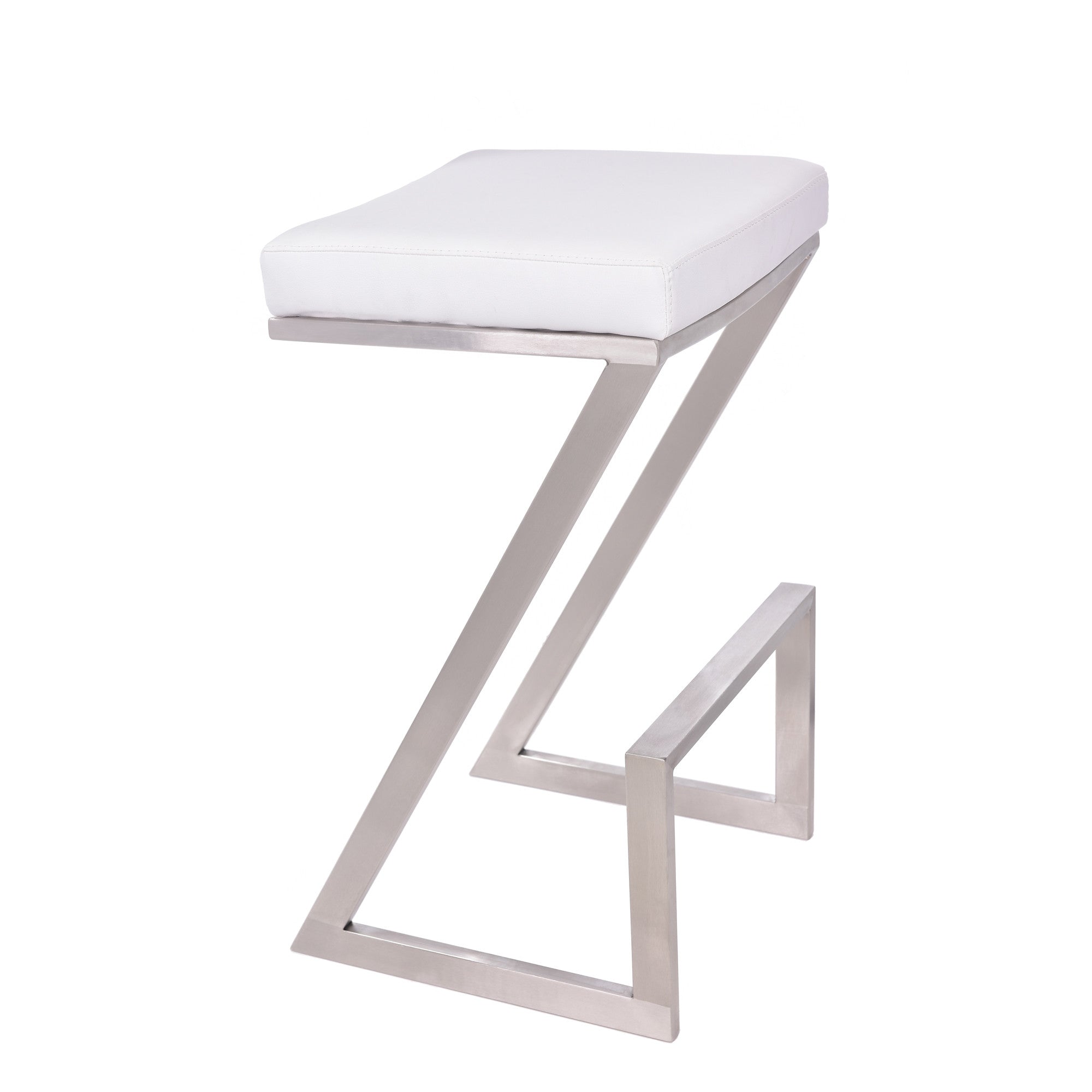 26" White And Silver Iron Backless Counter Height Bar Chair-0