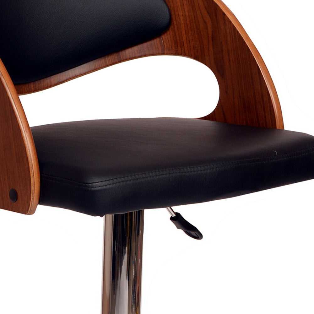 Black And Silver Faux Leather And Chrome Low Back Adjustable Height Swivel Bar Chair-5