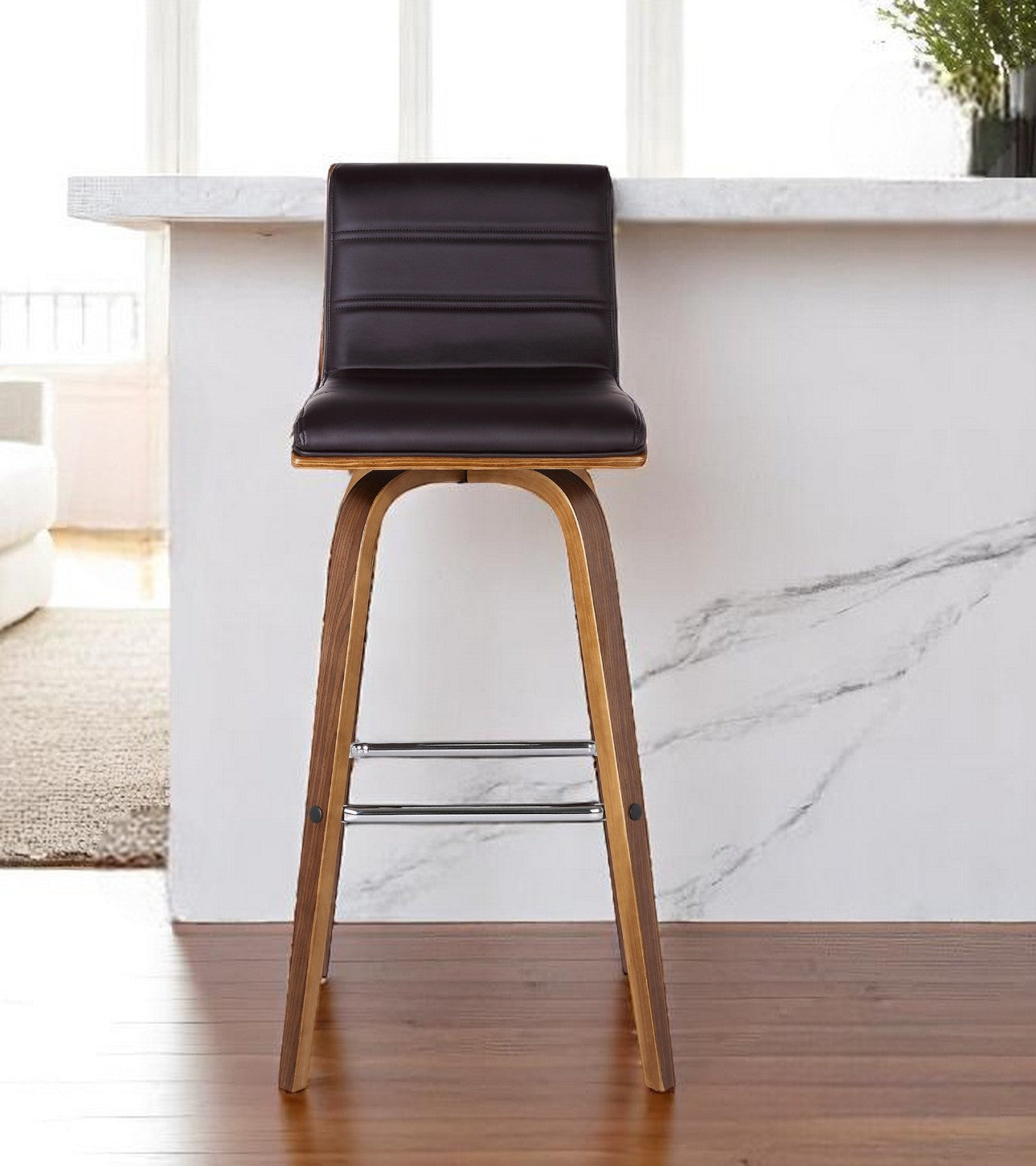 30" Brown Solid Wood Swivel Low Back Bar Height Bar Chair-0