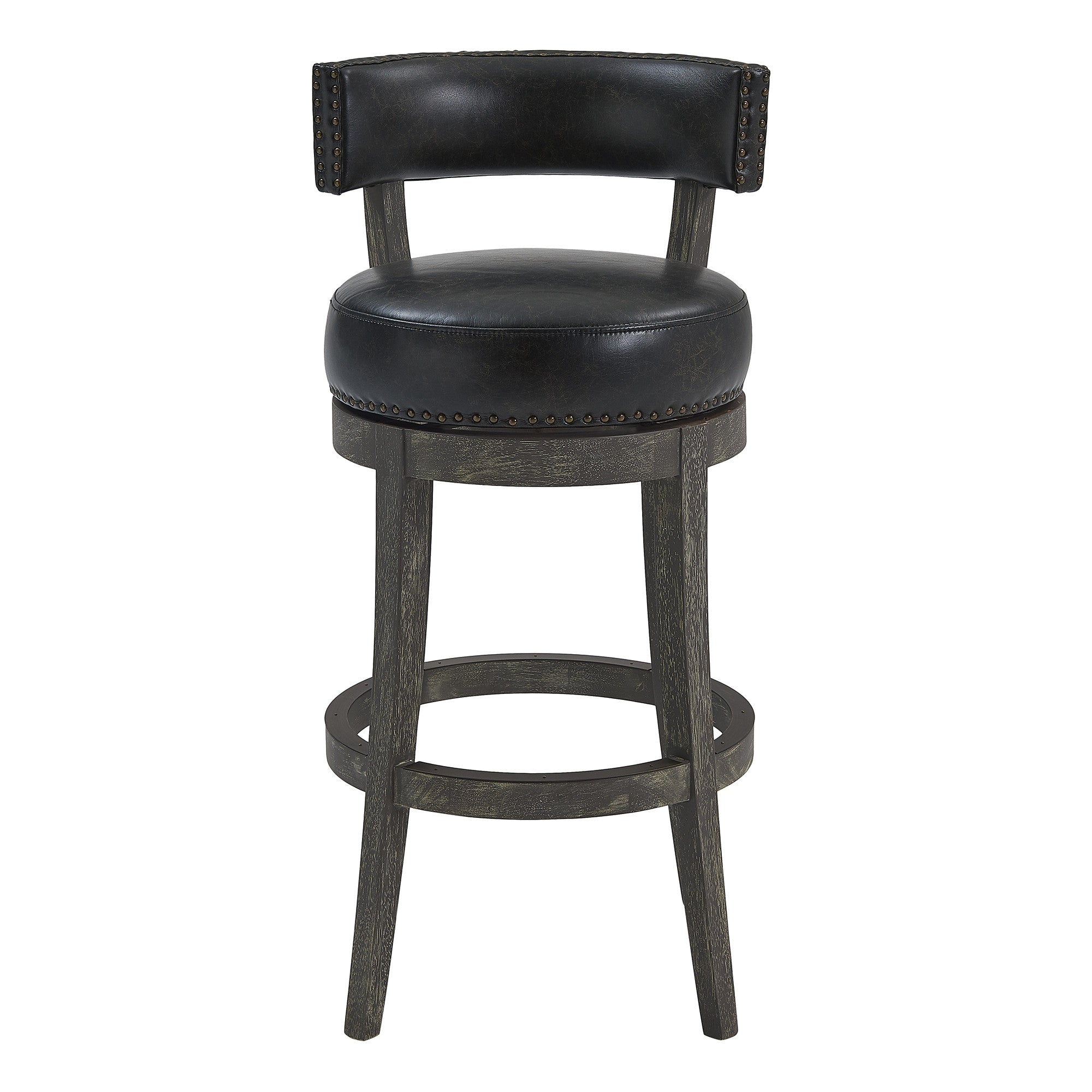 31" Onyx and Gray Faux Leather and Solid Wood Low Back Bar Height Swivel Bar Chair-2