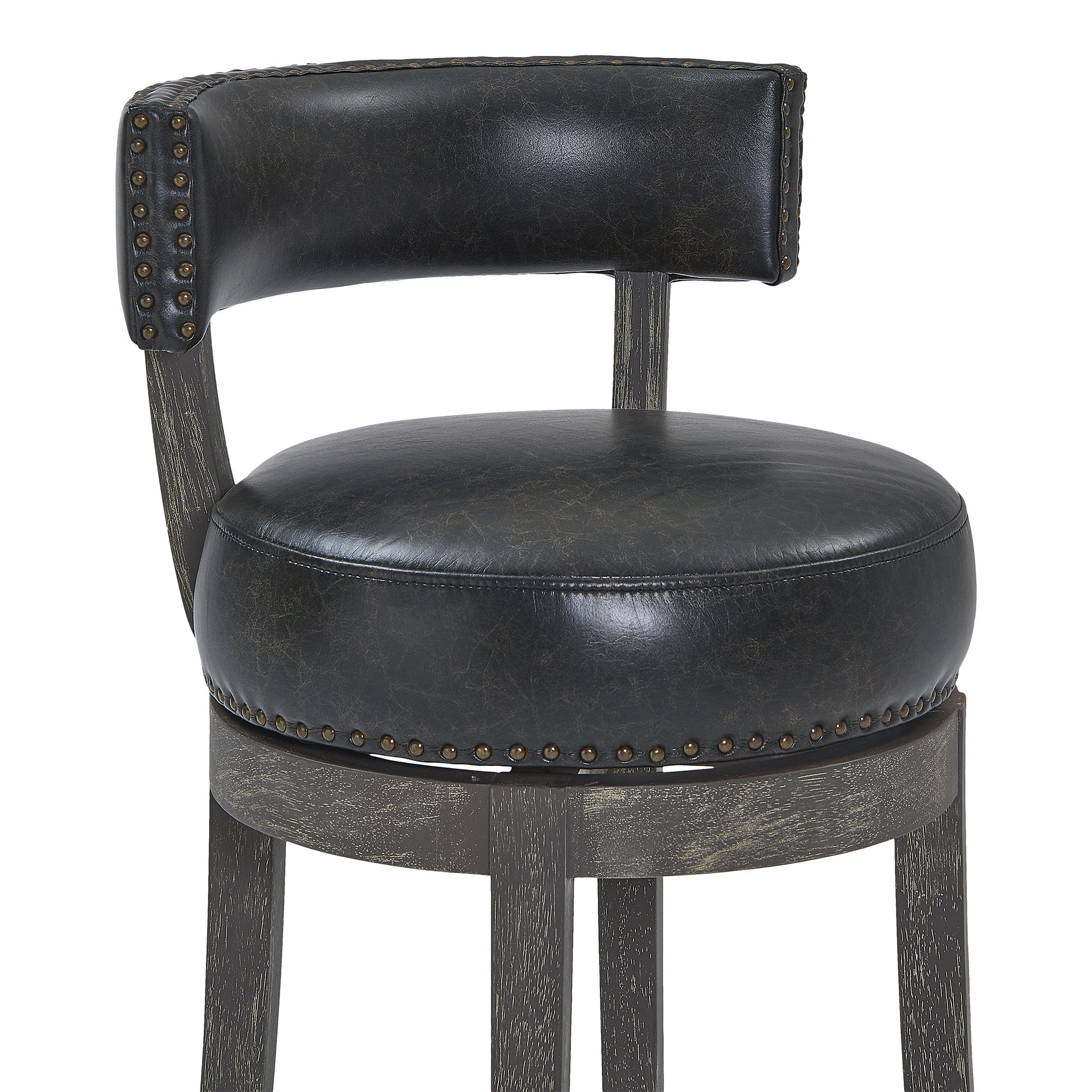 31" Onyx and Gray Faux Leather and Solid Wood Low Back Bar Height Swivel Bar Chair-5