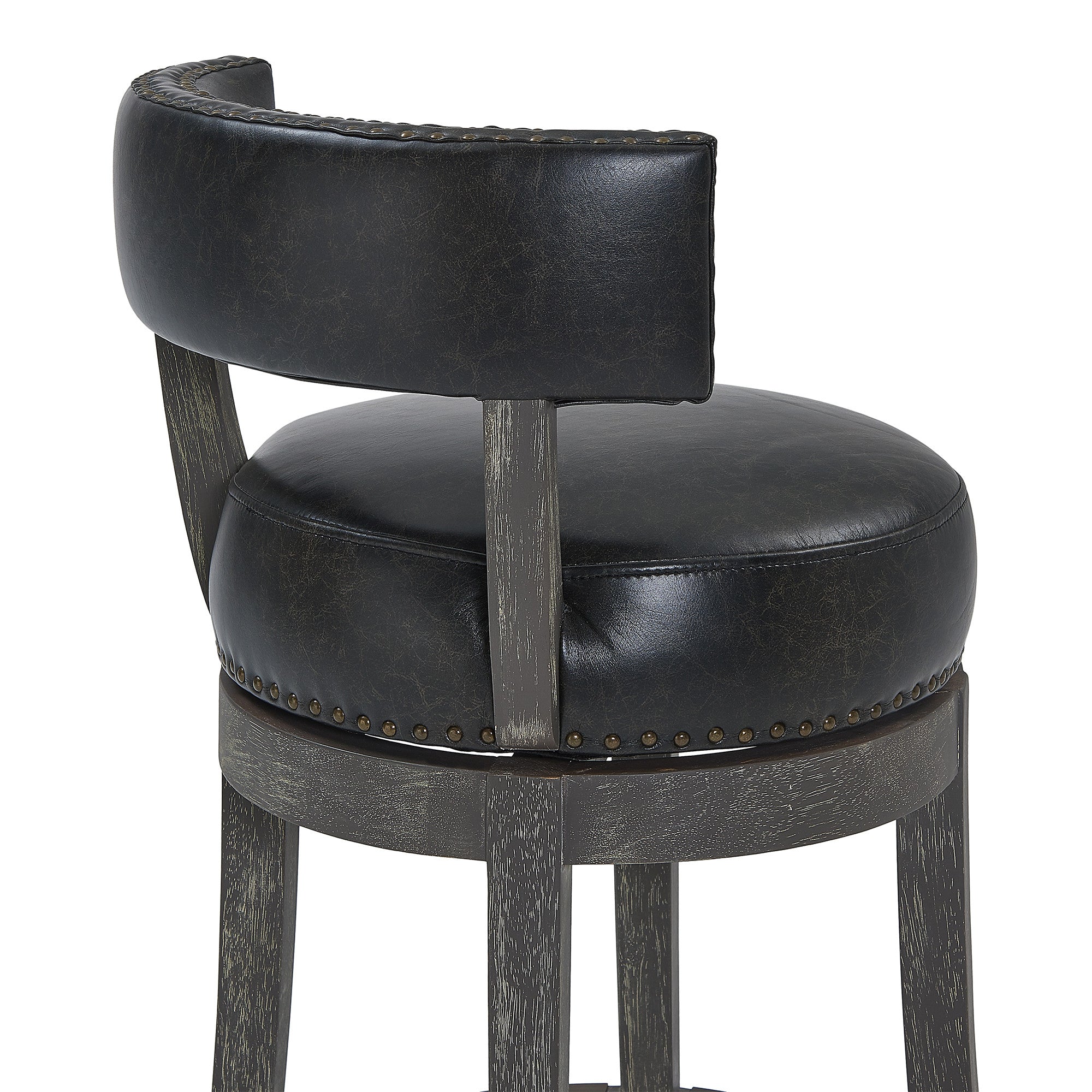 31" Onyx and Gray Faux Leather and Solid Wood Low Back Bar Height Swivel Bar Chair-6