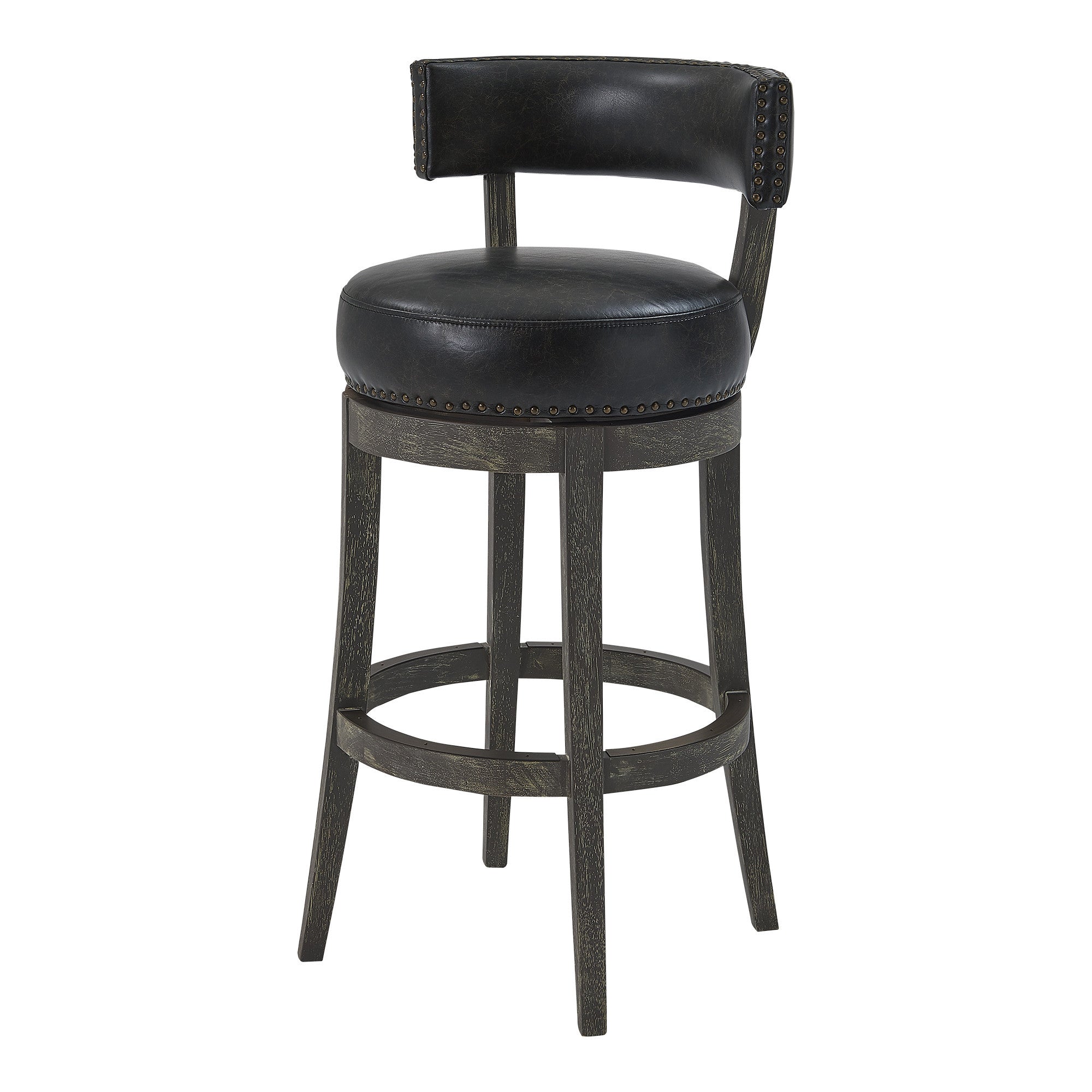 31" Onyx and Gray Faux Leather and Solid Wood Low Back Bar Height Swivel Bar Chair-4
