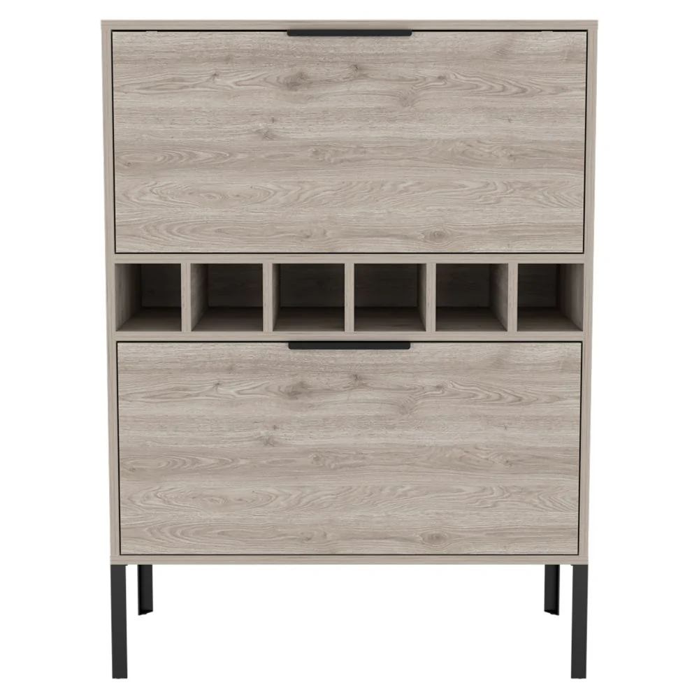 43" Light Gray and Black Wood Console Bar Cabinet With Two Doors-1