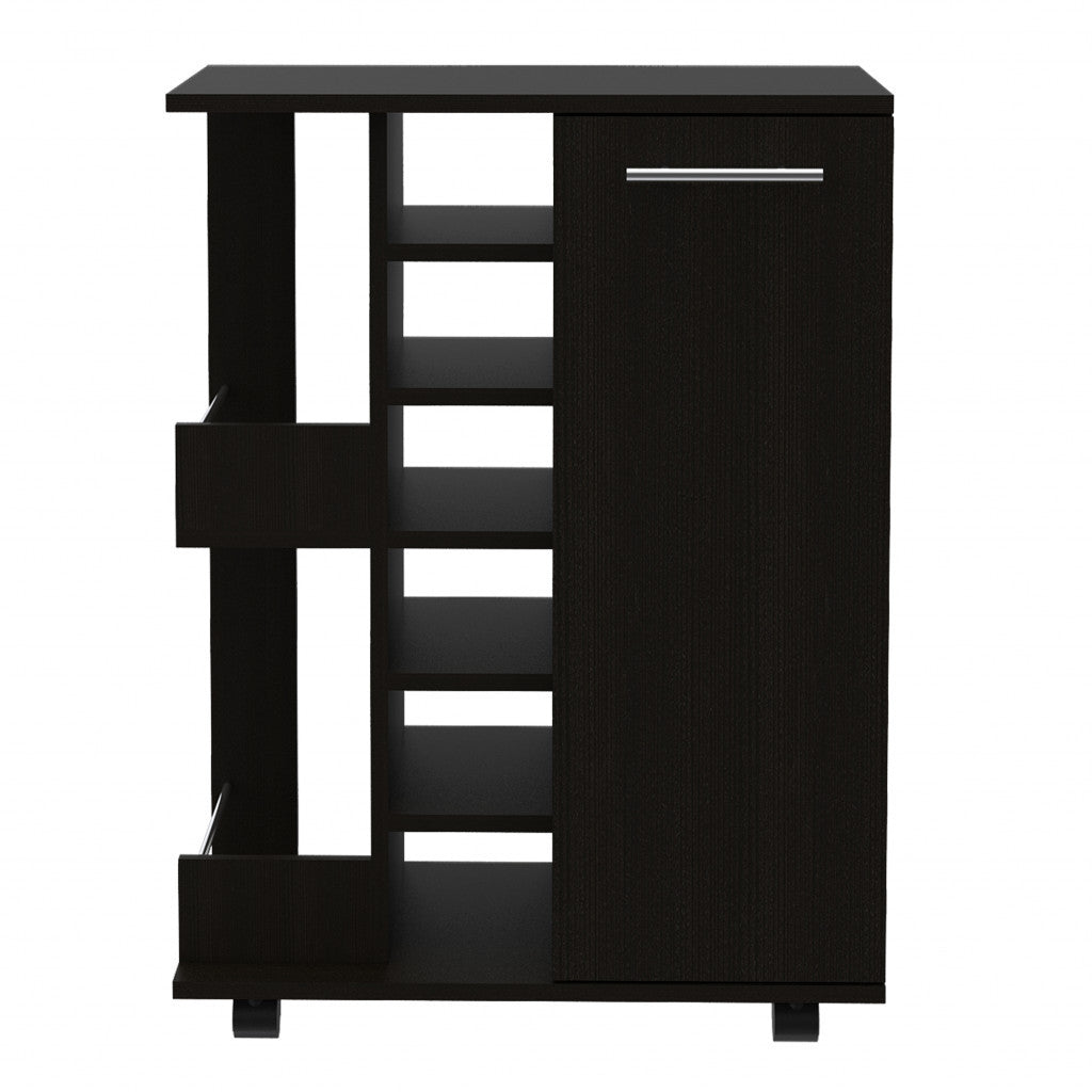 Black Rolling Bar Cart With Wine Storage-4