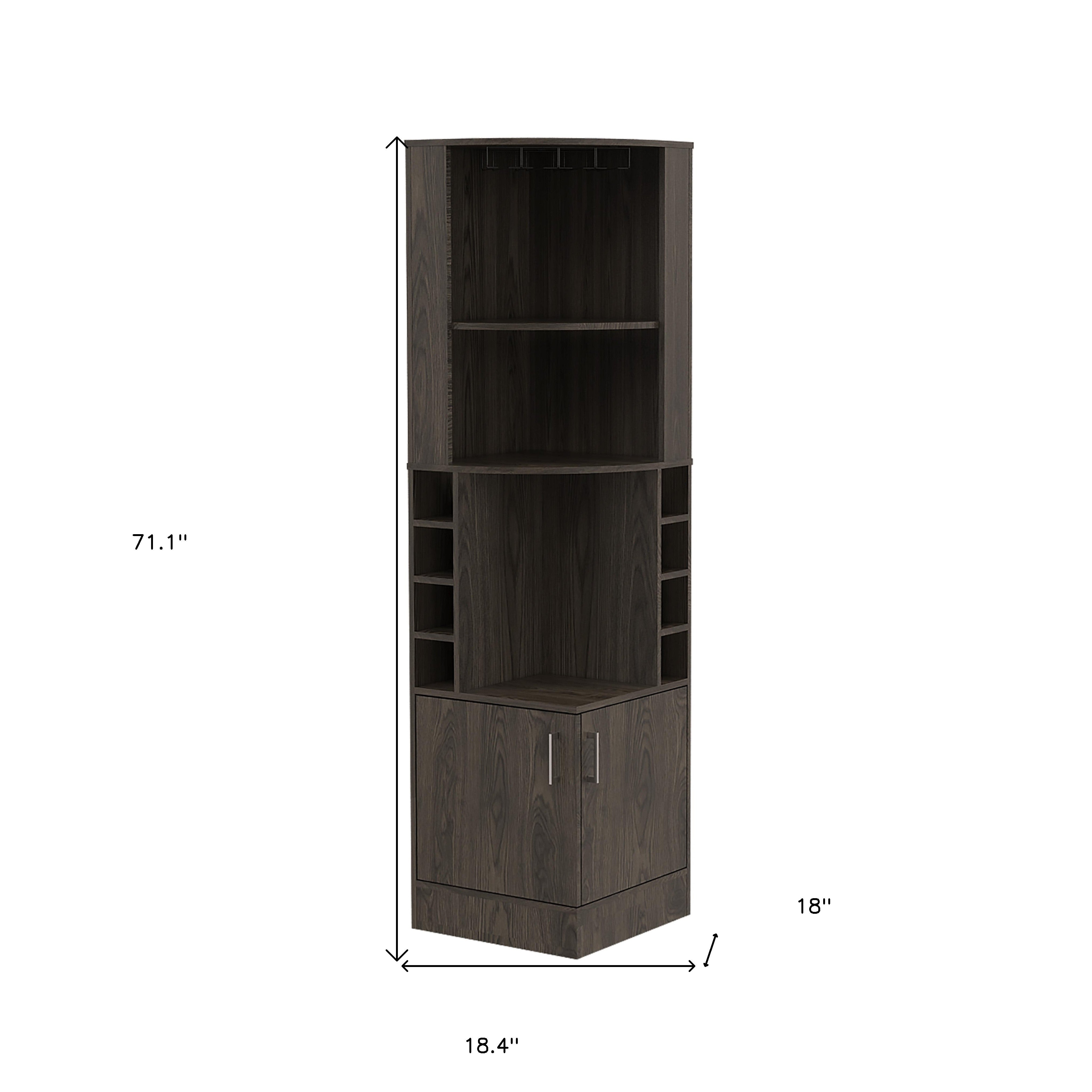 71" Dark Brown Wood Corner Bar Cabinet With Two Doors-5