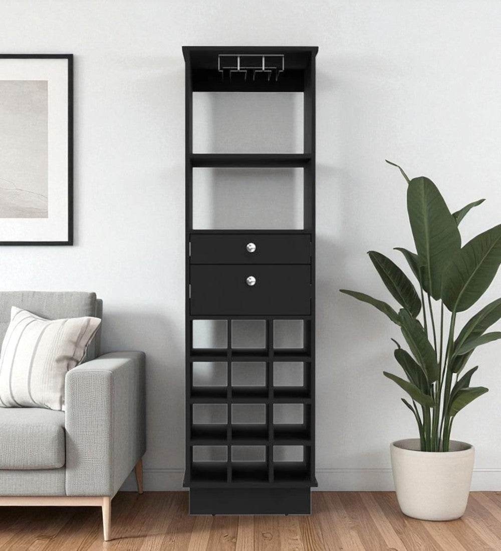 63" Black Wood Bar Cabinet With Two Drawers-0