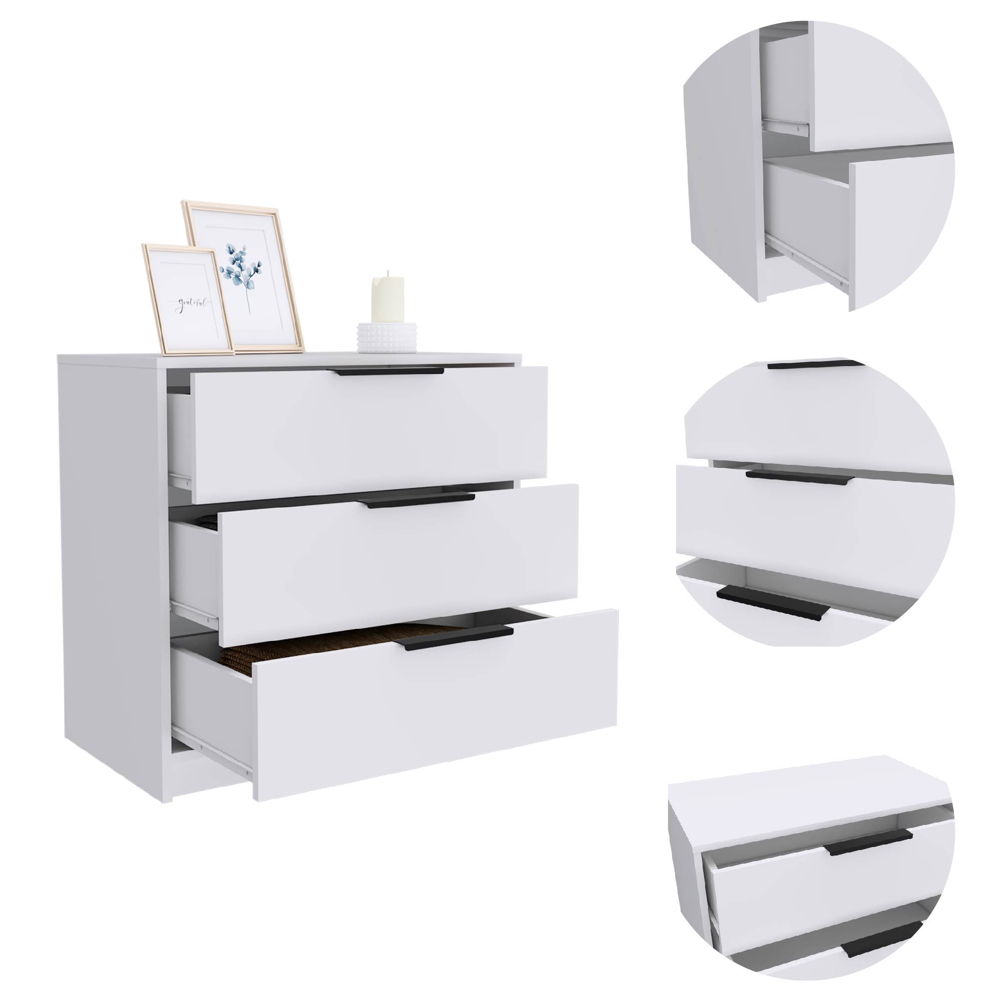 28" White Three Drawer Standard Chest-2