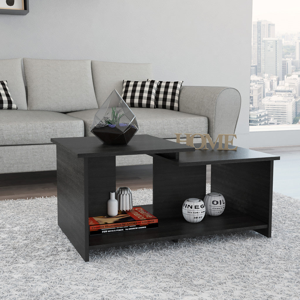 35" Black Wood Abstract Coffee Table-2