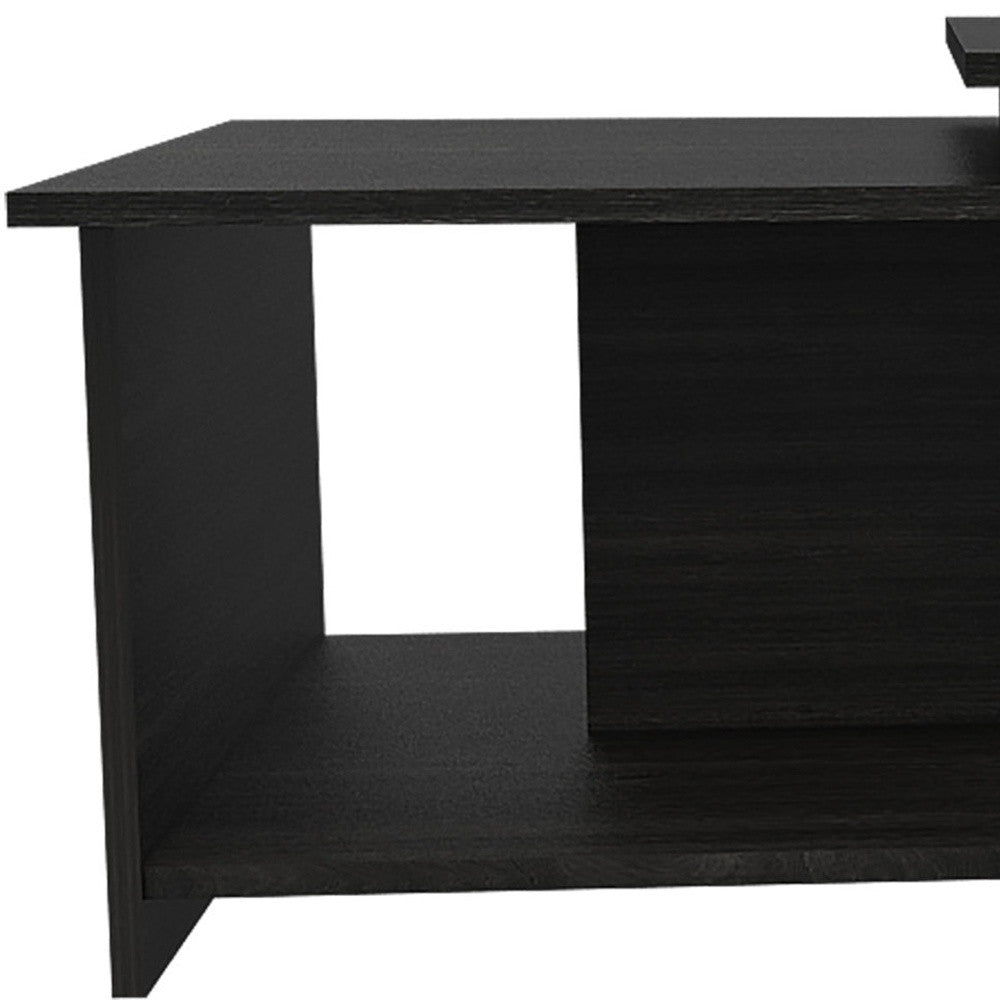 35" Black Wood Abstract Coffee Table-4