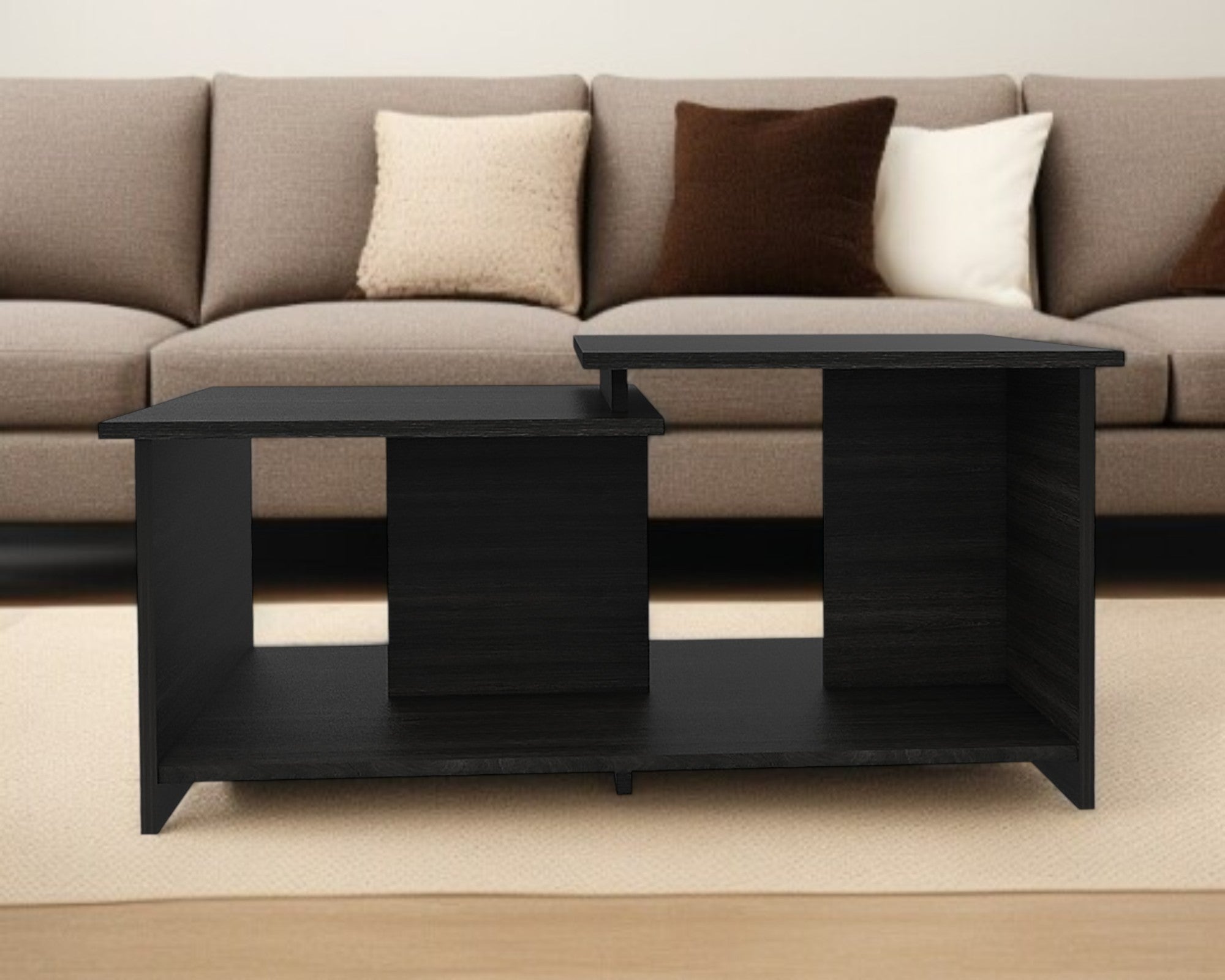 35" Black Wood Abstract Coffee Table-0