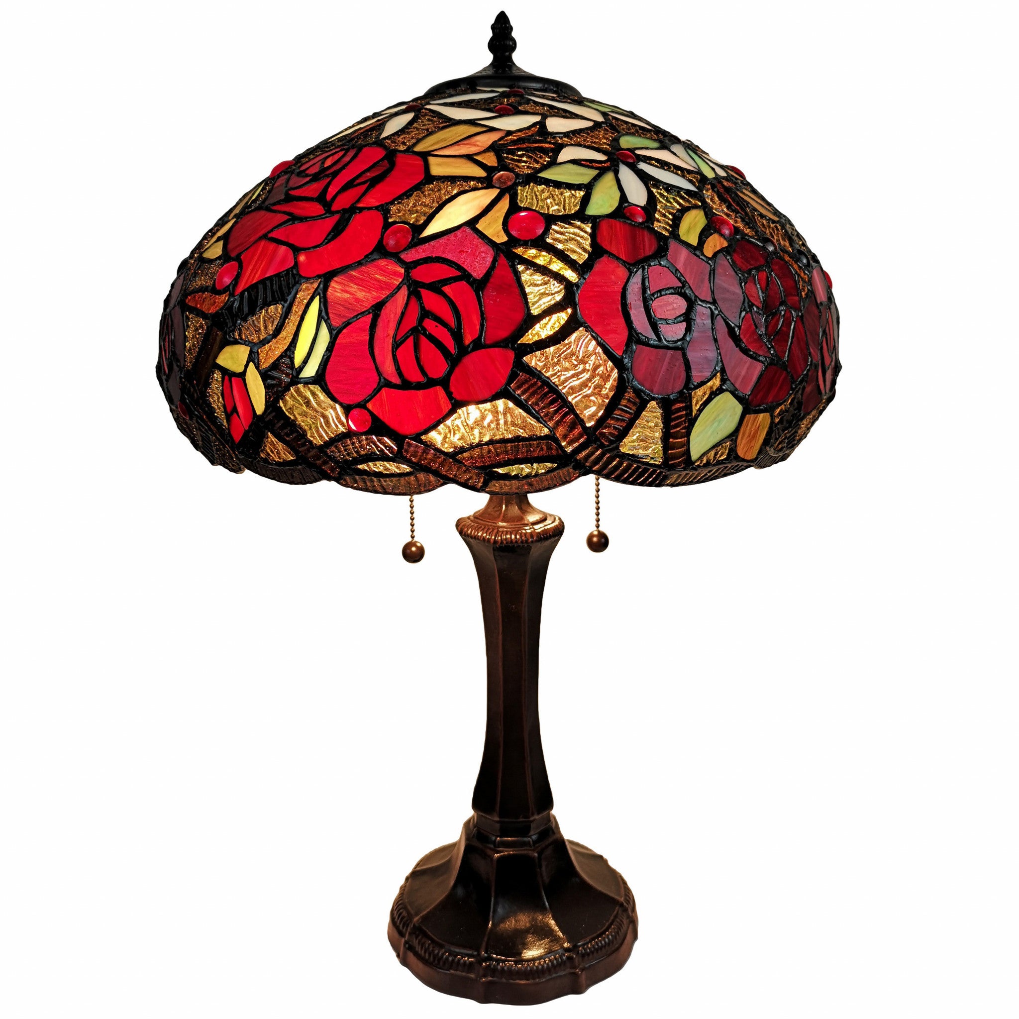 24" Dark Brown Metal Two Light Candlestick Table Lamp With Red Dome Shade-2
