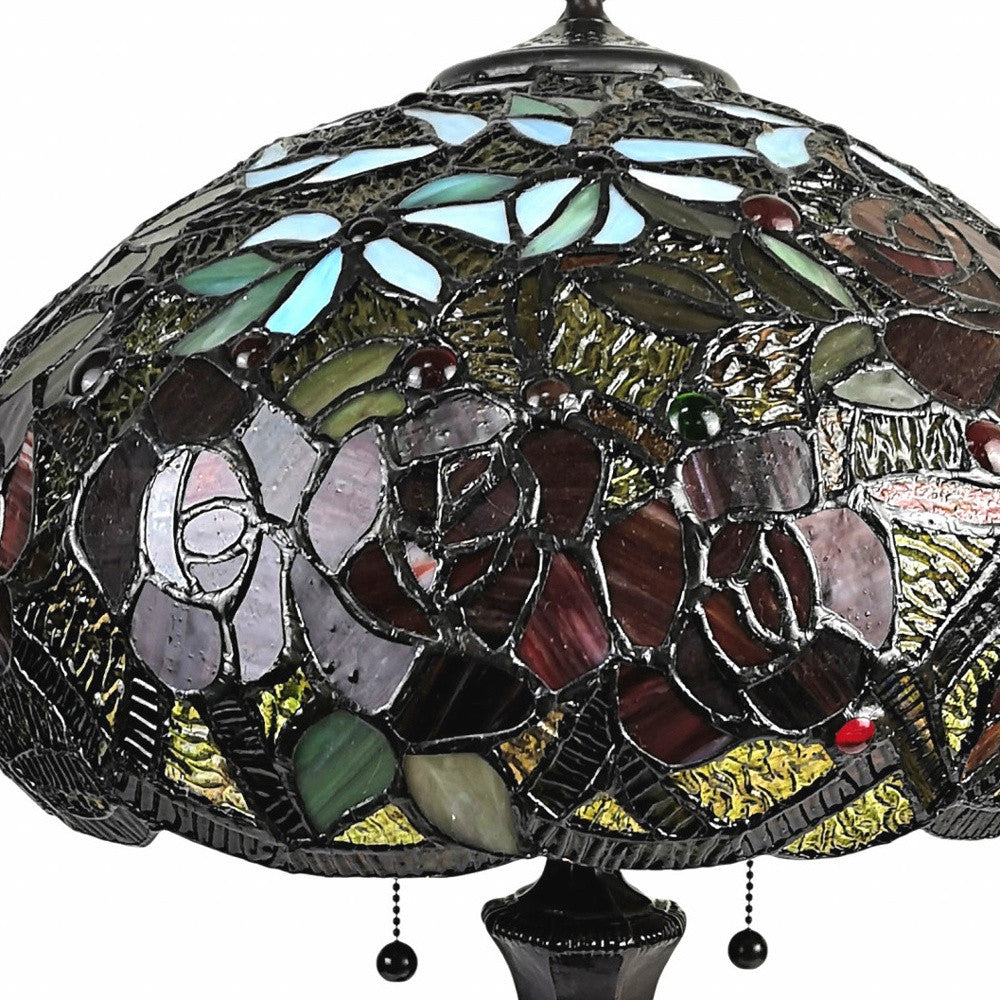 24" Dark Brown Metal Two Light Candlestick Table Lamp With Red Dome Shade-5