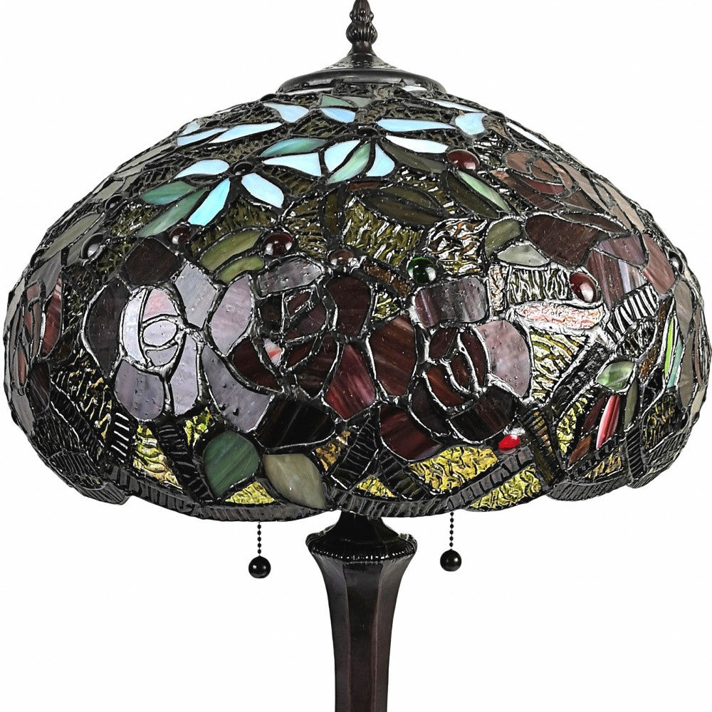 24" Dark Brown Metal Two Light Candlestick Table Lamp With Red Dome Shade-6