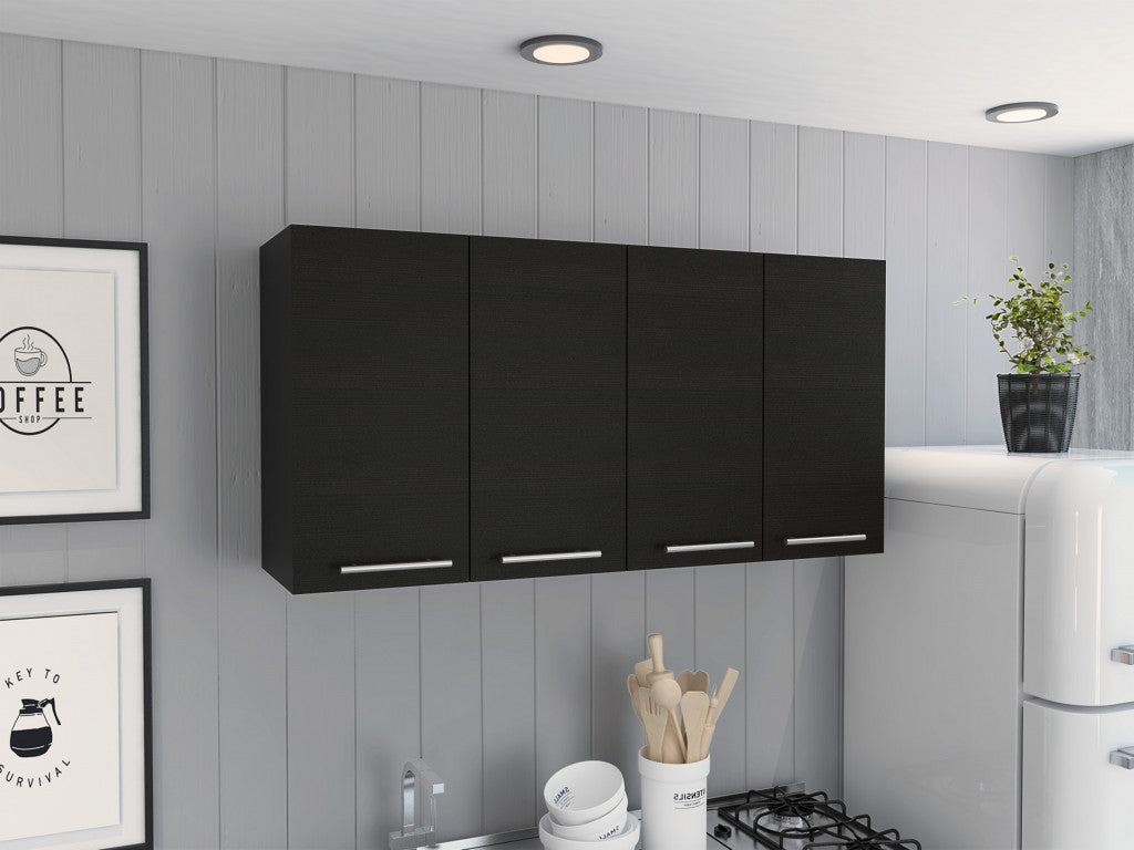 47" Black Wood Wall Mounted Accent Cabinet With Four Doors-4