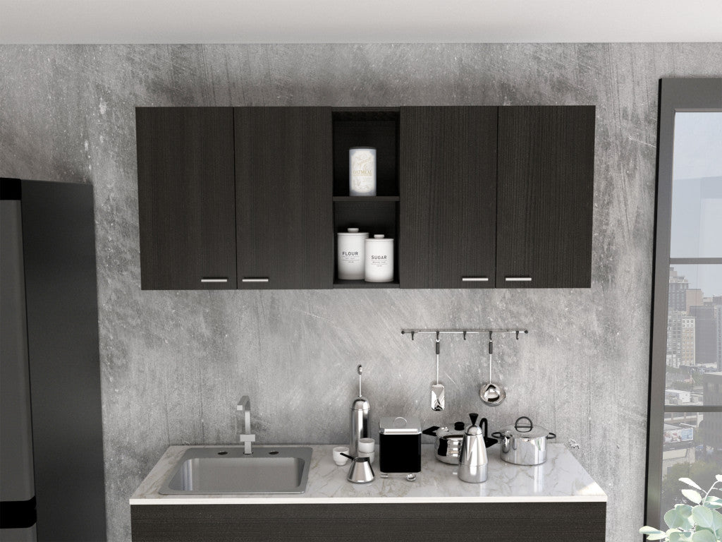 59" Black Wood Wall mounted Accent Cabinet With Five Shelves-4