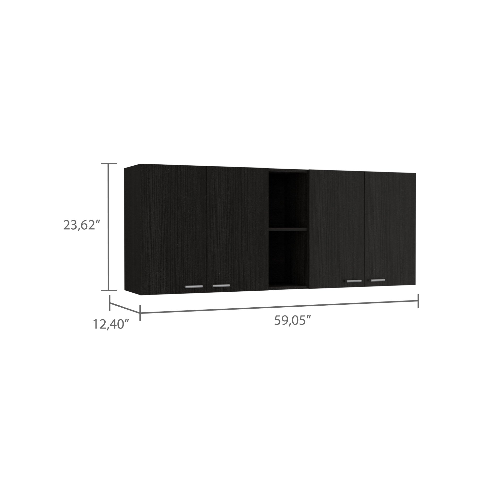 59" Black Wood Wall mounted Accent Cabinet With Five Shelves-7