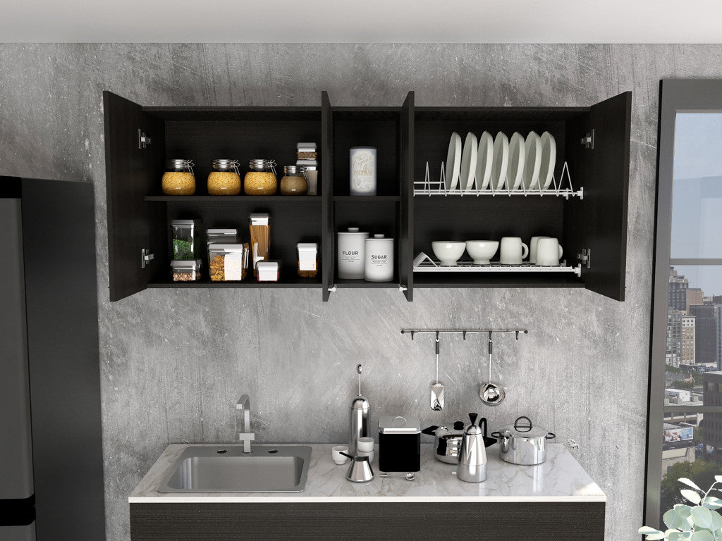 59" Black Wood Wall mounted Accent Cabinet With Five Shelves-5