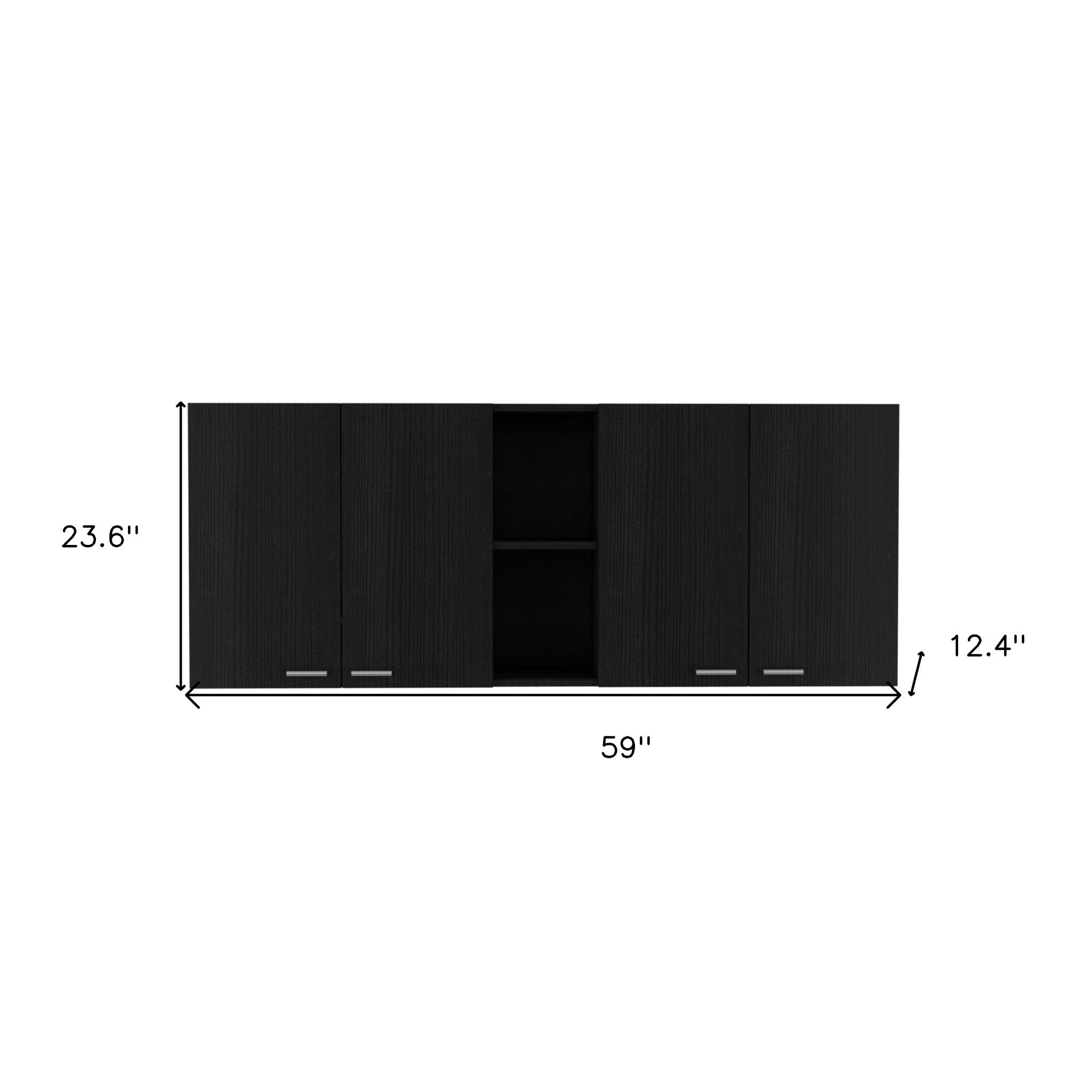 59" Black Wood Wall mounted Accent Cabinet With Five Shelves-6
