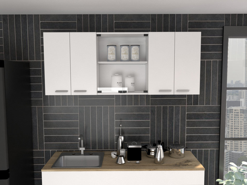 59" White Wood Wall Mounted China Cabinet With Six Doors-4