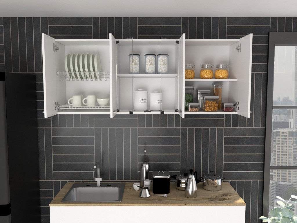 59" White Wood Wall Mounted China Cabinet With Six Doors-5