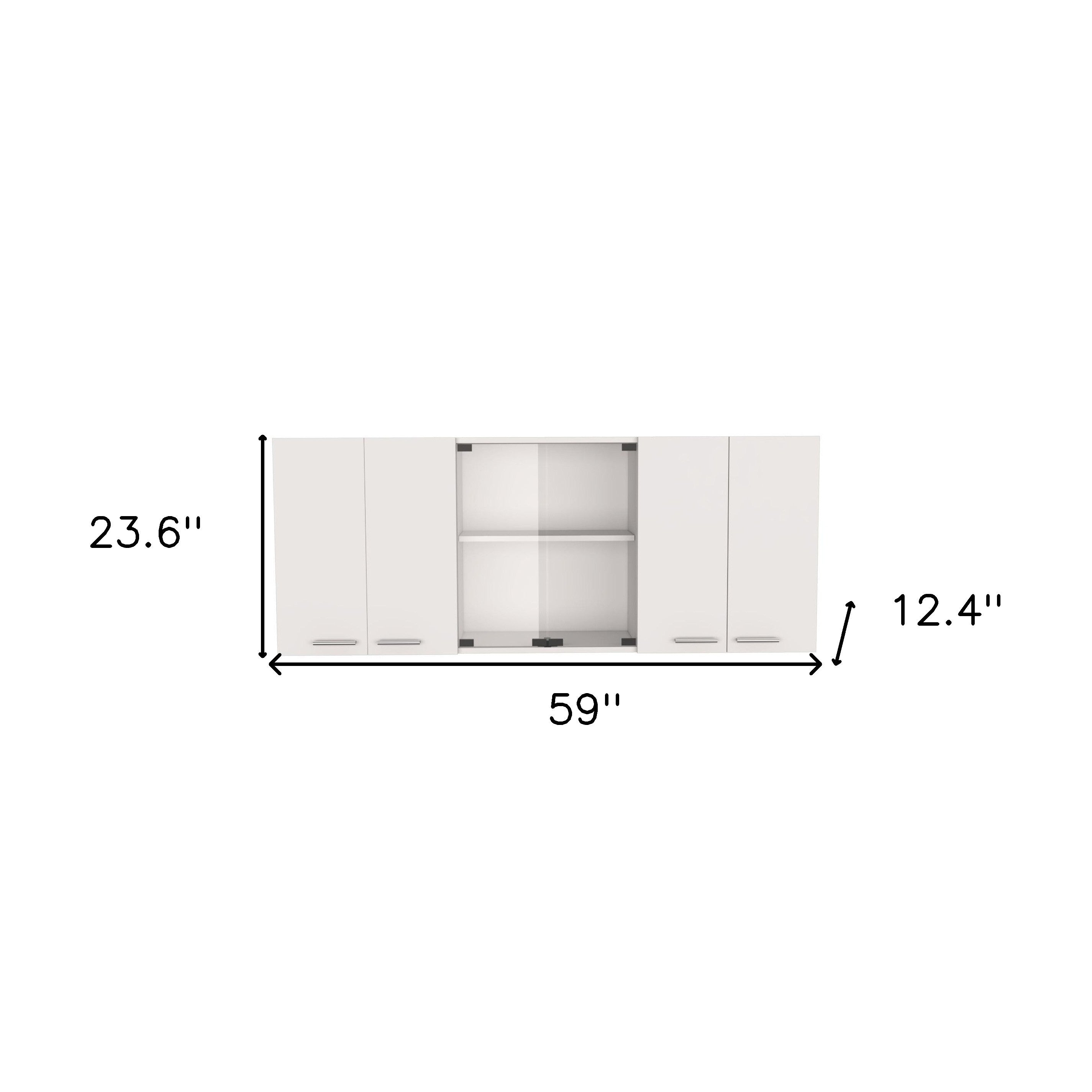 59" White Wood Wall Mounted China Cabinet With Six Doors-6