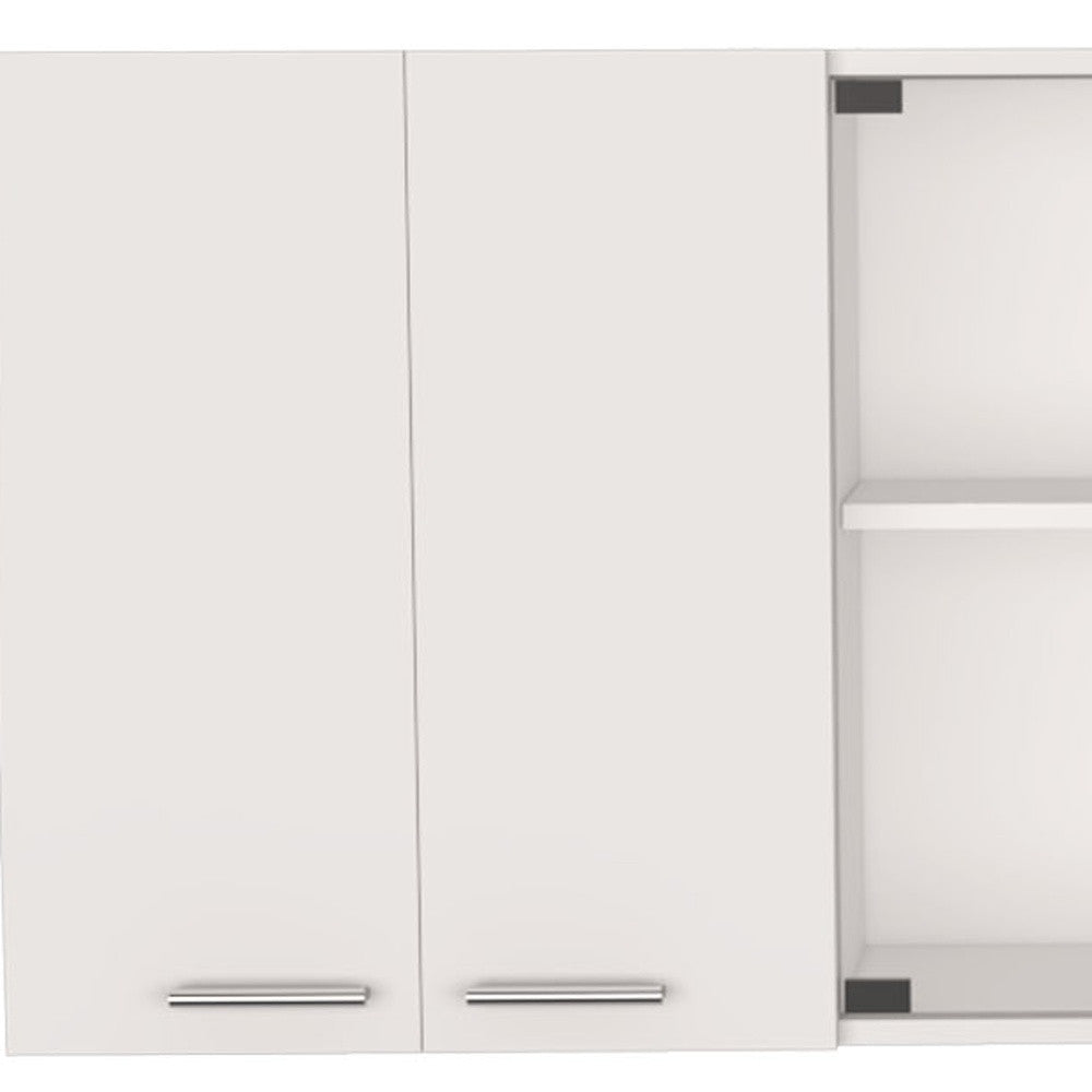 59" White Wood Wall Mounted China Cabinet With Six Doors-3