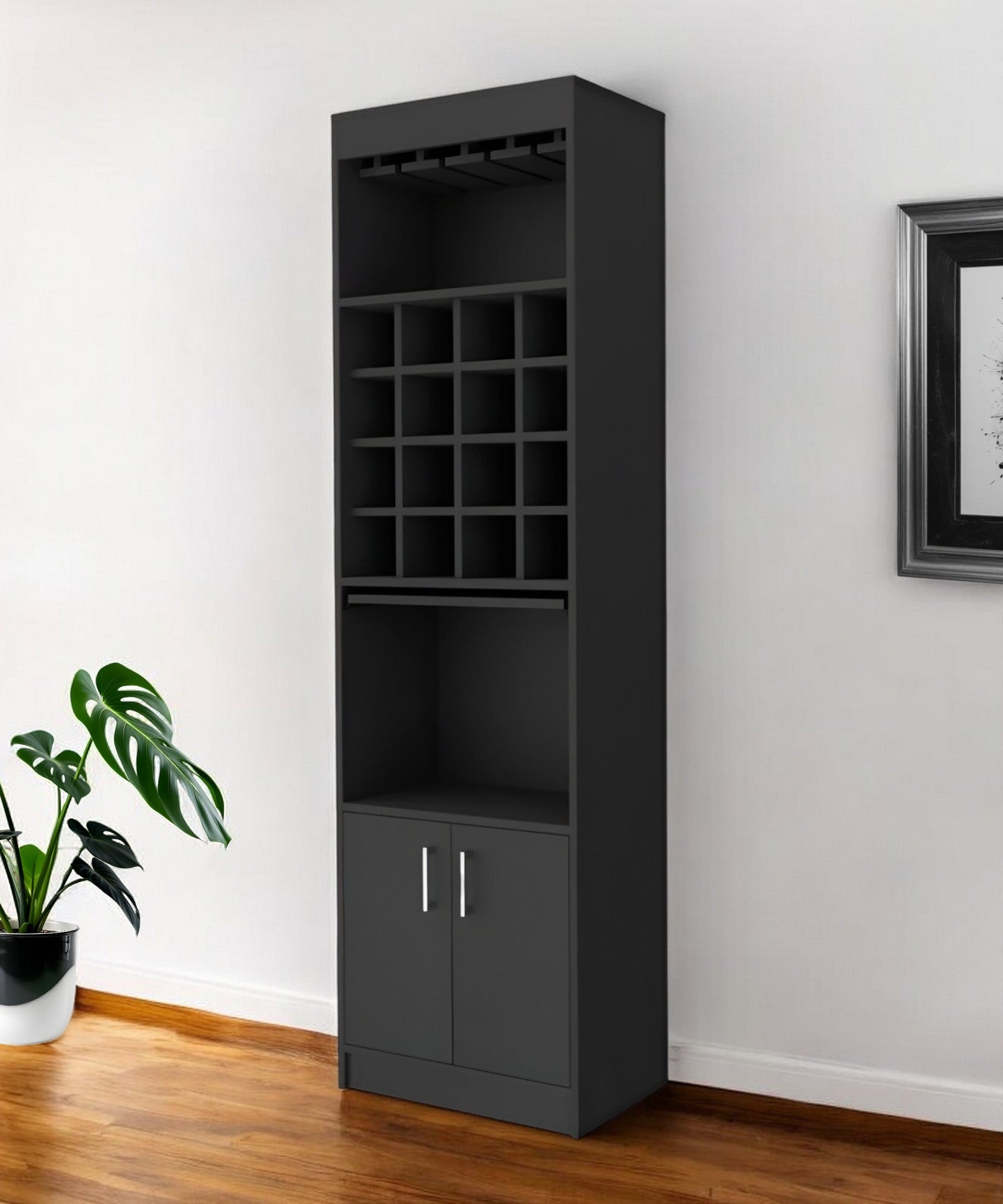 24" Black Bar Cabinet With Eighteen Shelves-0