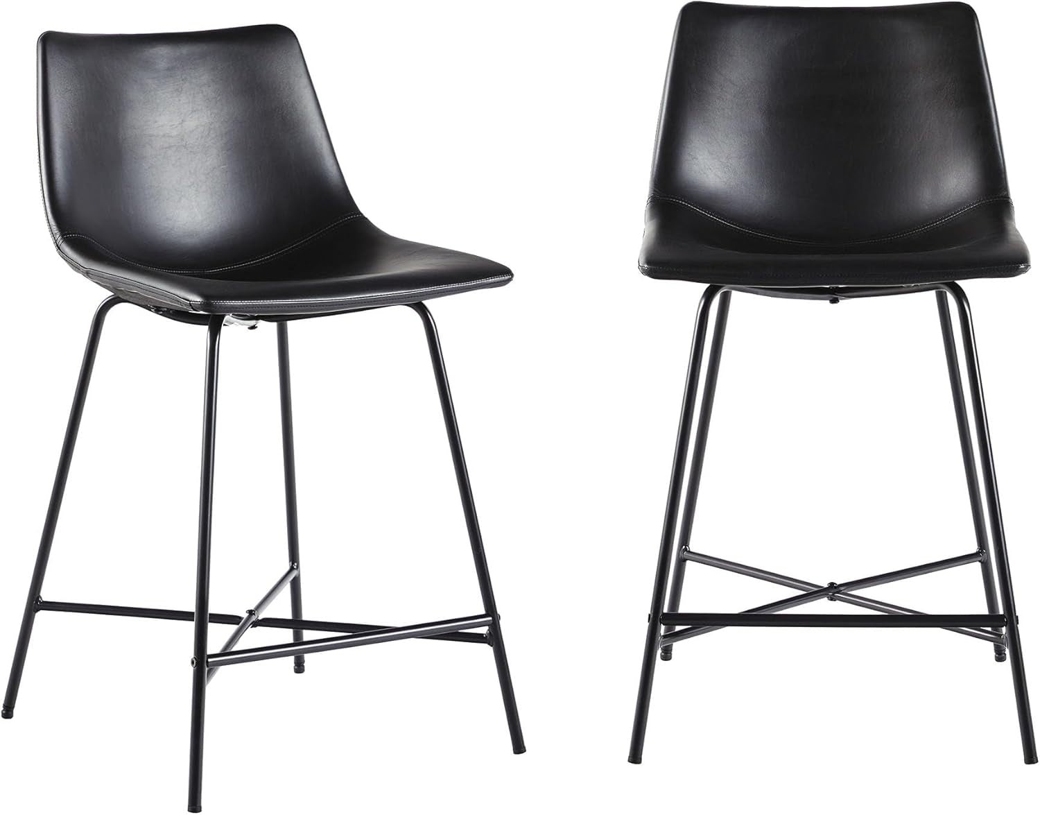 Modern Upholstered Faux Leather Armless Counter Stools with Powder-Coated Steel Base, Set of 2, Black-4