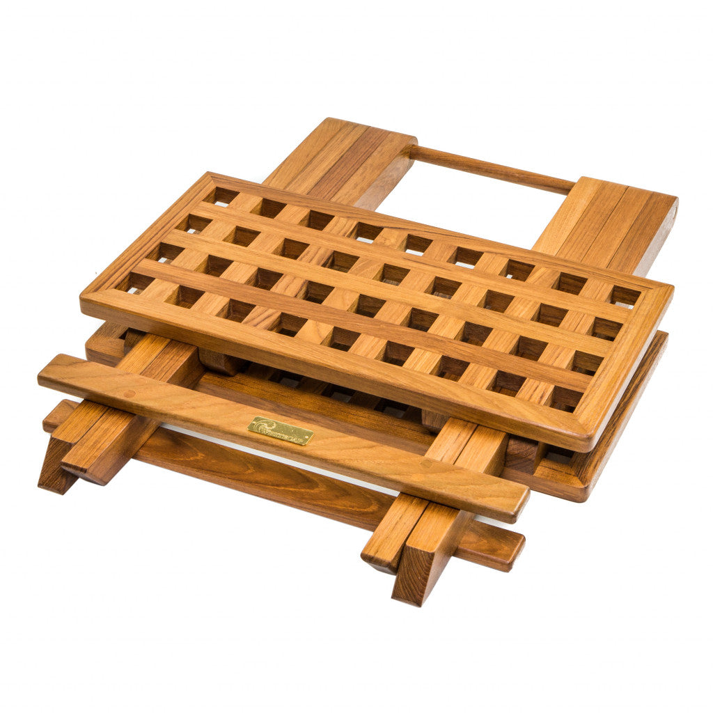 19" Brown Solid Teak Wood Square Indoor Outdoor Folding End Table-0