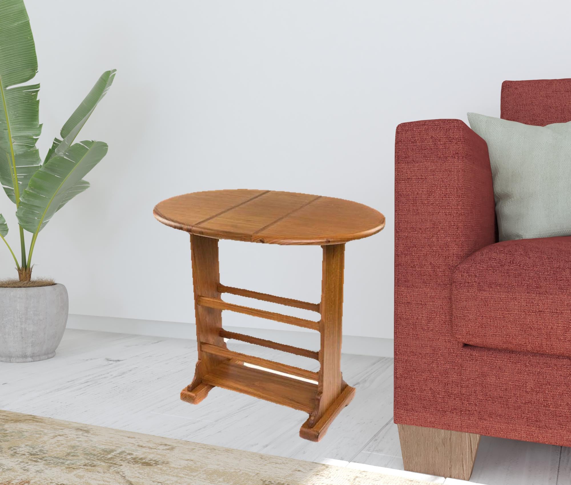 18" Brown Solid Wood Oval End Table-3