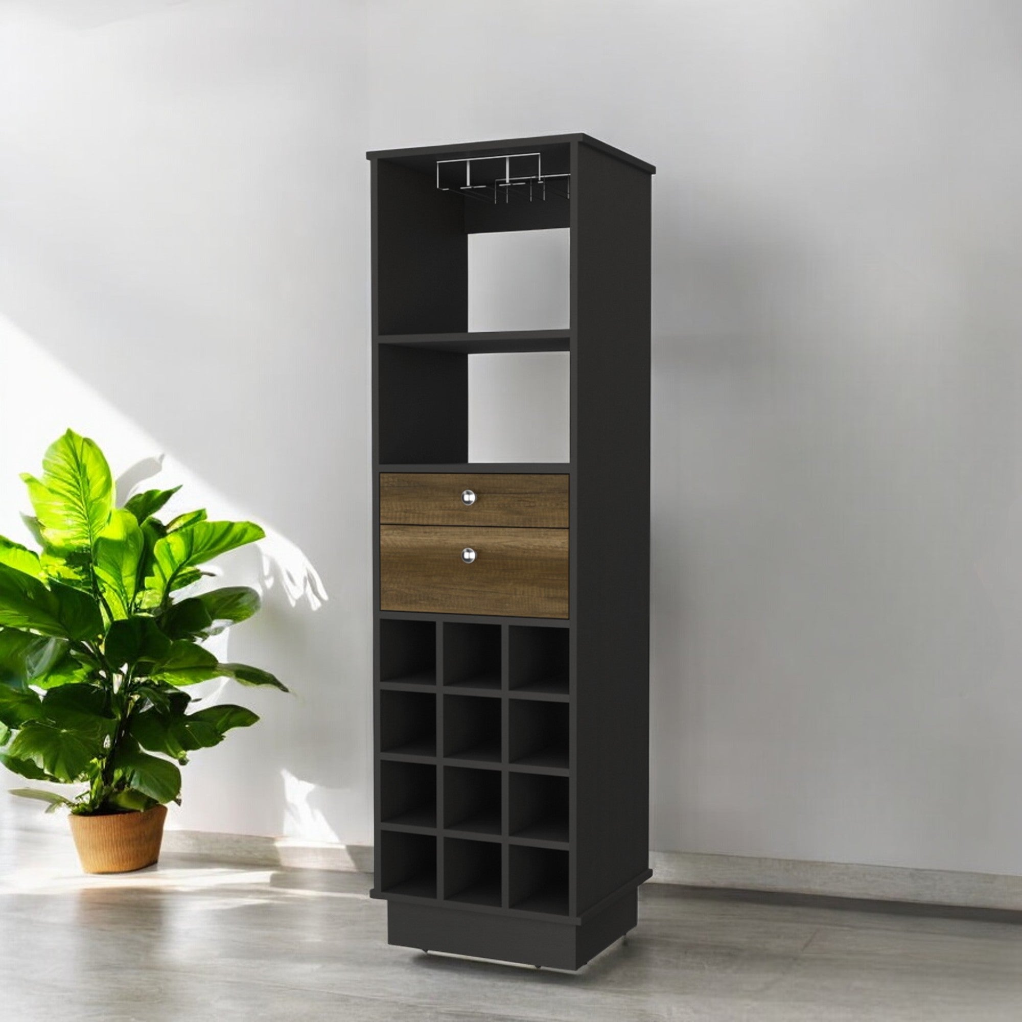 18" Black Bar Cabinet With Two Drawers-1