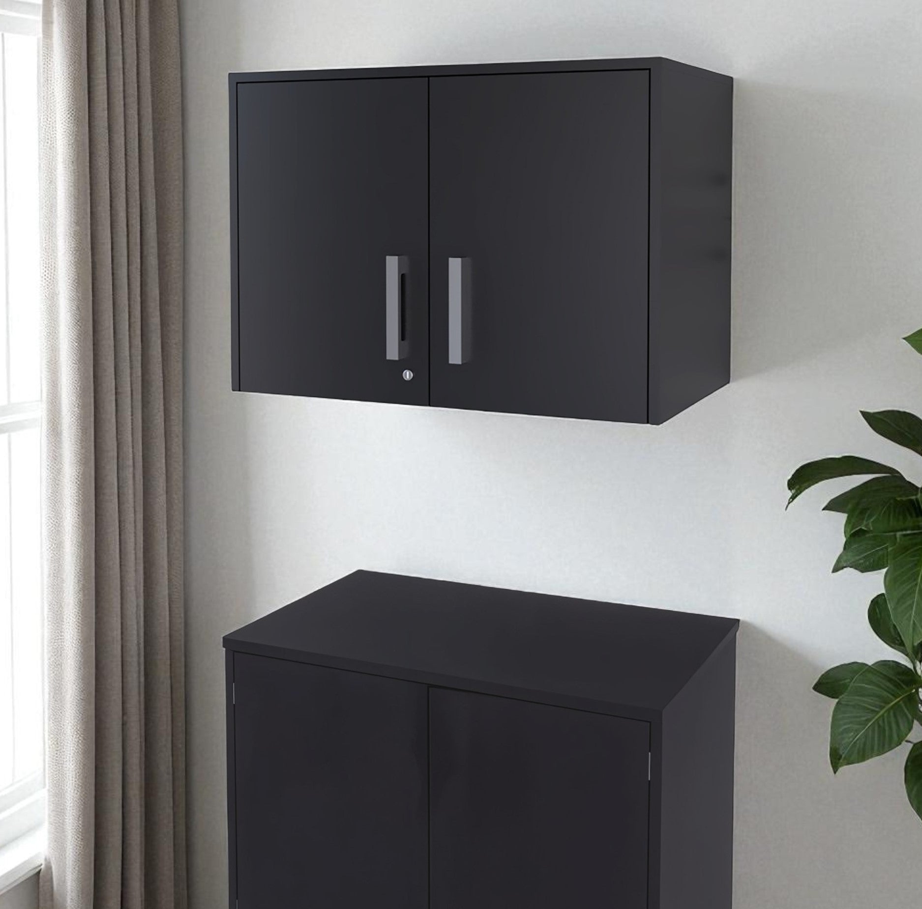 20" Black Wood Wall Mounted Storage Cabinet With Two Doors-0