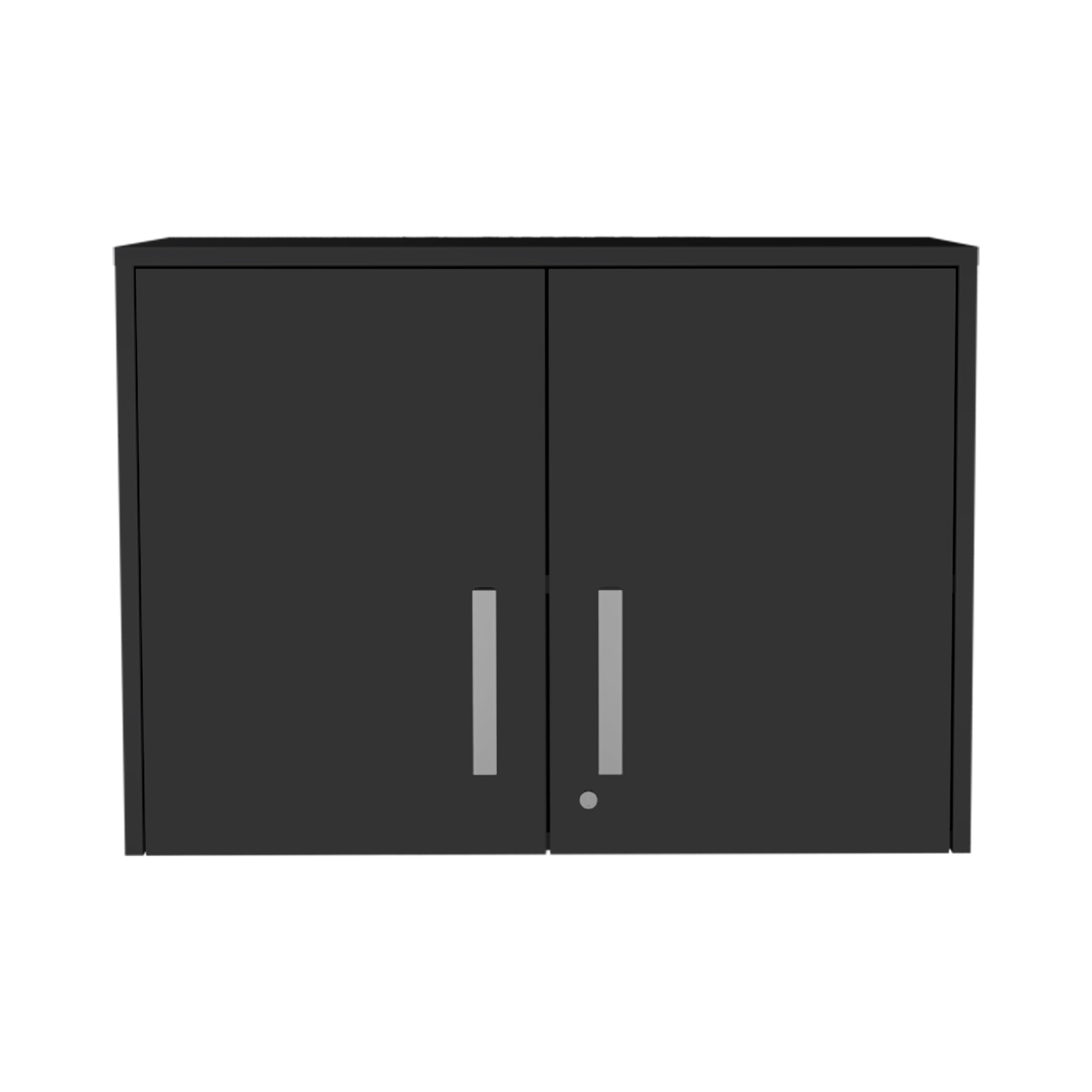 20" Black Wood Wall Mounted Storage Cabinet With Two Doors-1