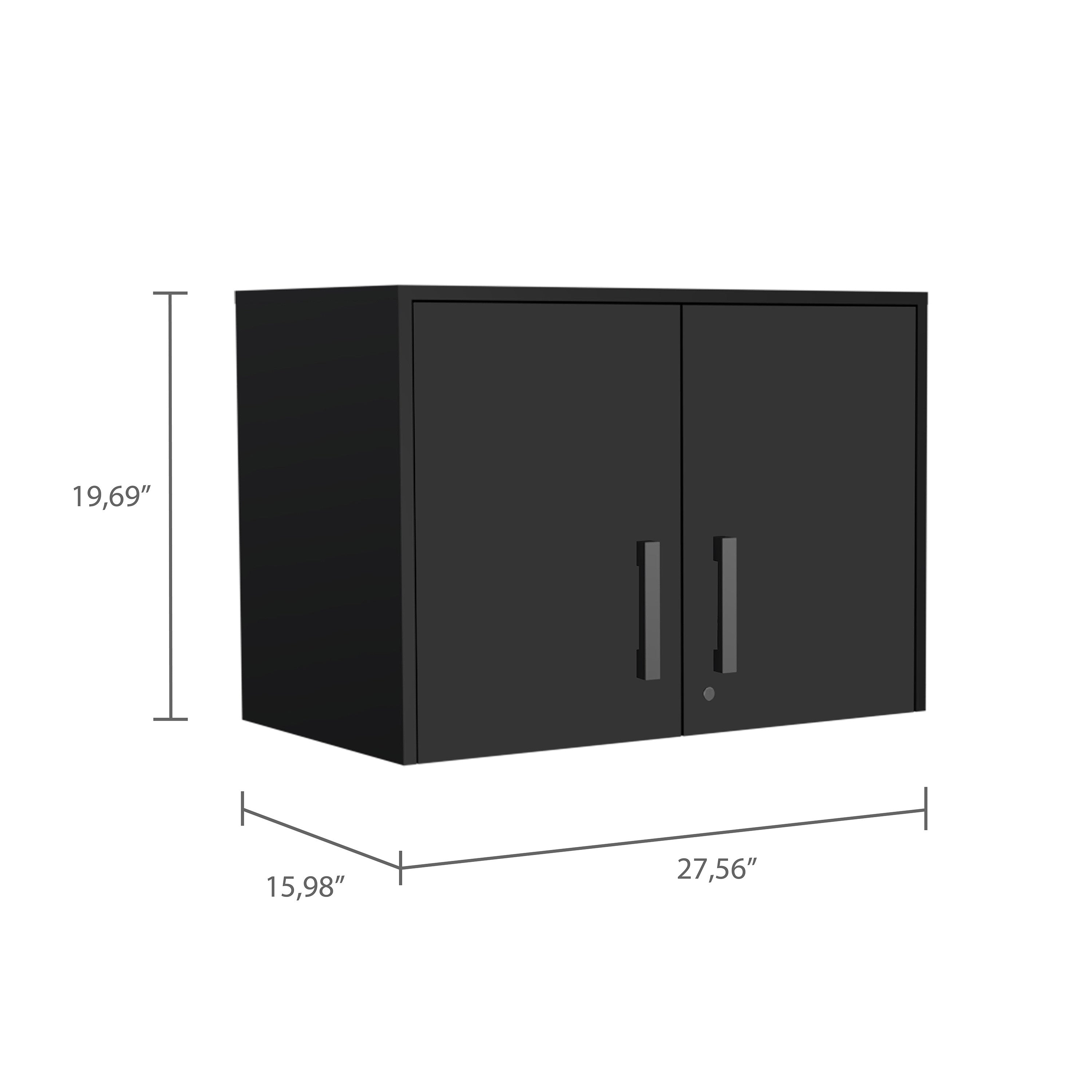20" Black Wood Wall Mounted Storage Cabinet With Two Doors-6