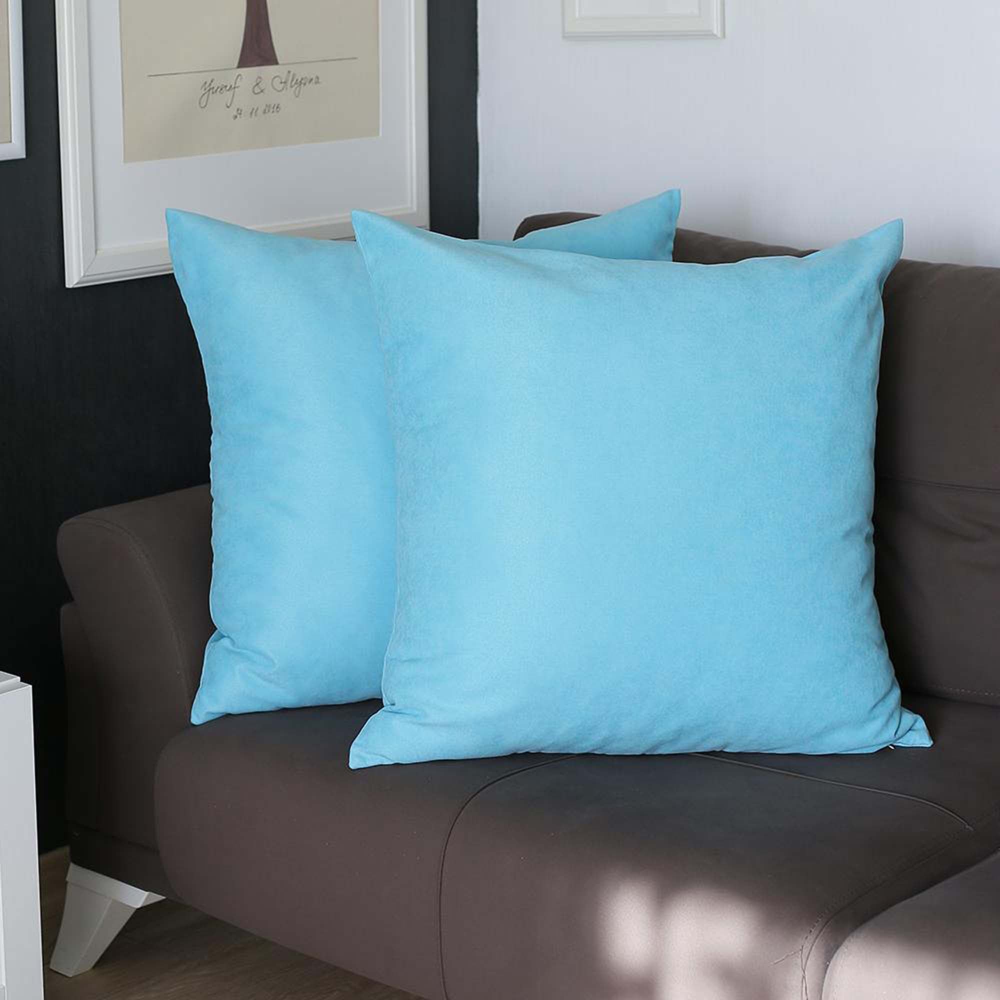 Set Of Two 22" X 22" Sky Blue Polyester Zippered Pillow Cover-4