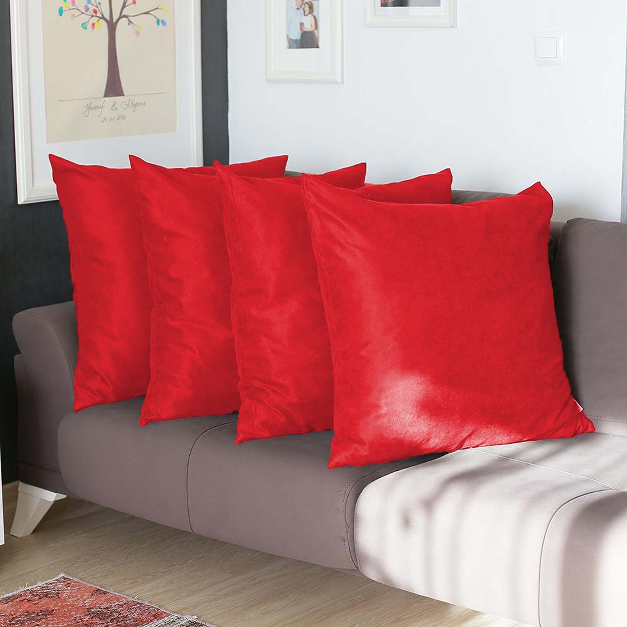 Set Of Four 26" X 26" Red Polyester Zippered Pillow Cover-3