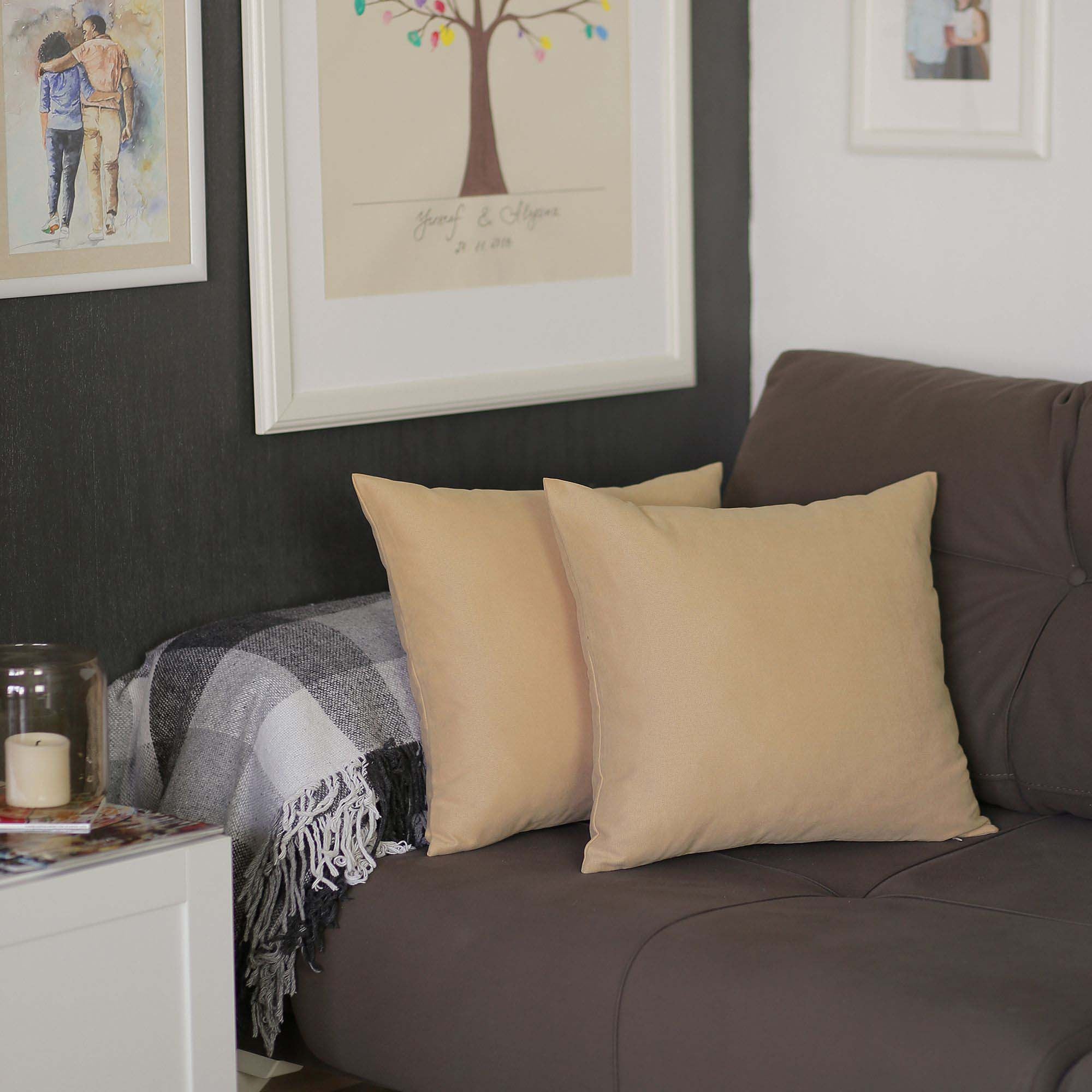 Set Of Two 16" X 16" Beige Polyester Zippered Pillow Cover-5