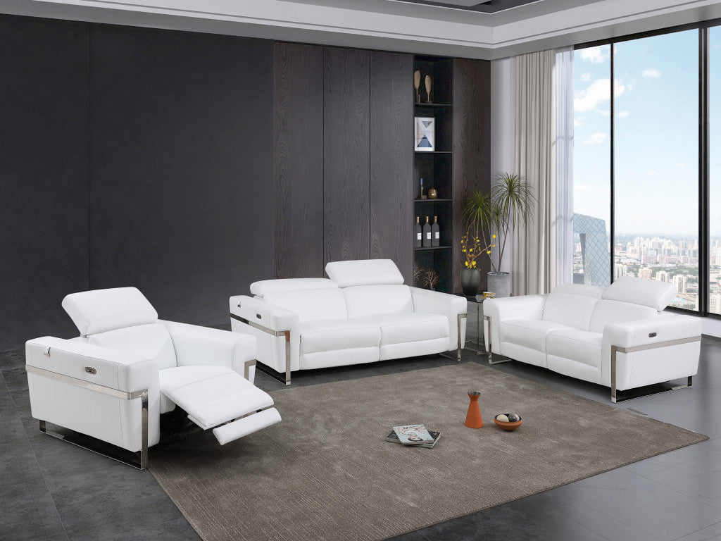 Three Piece White Italian Leather Six Person Seating Set-7